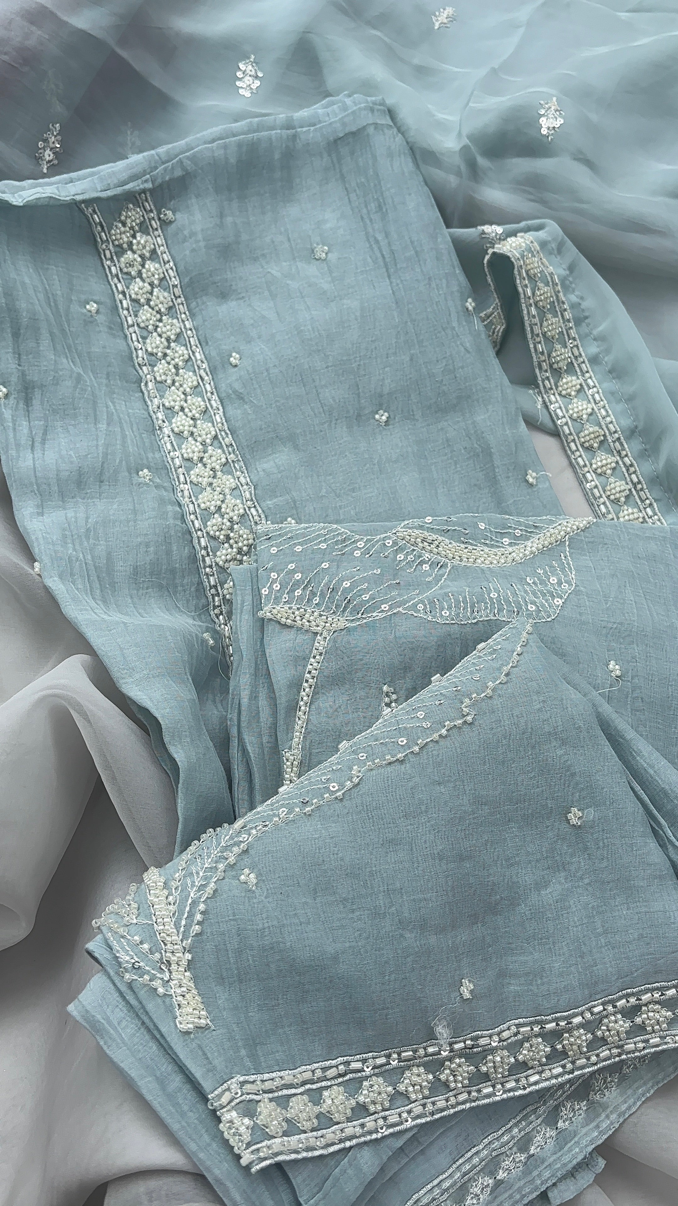 Blue Pure Mul Chanderi Unstitched salwar