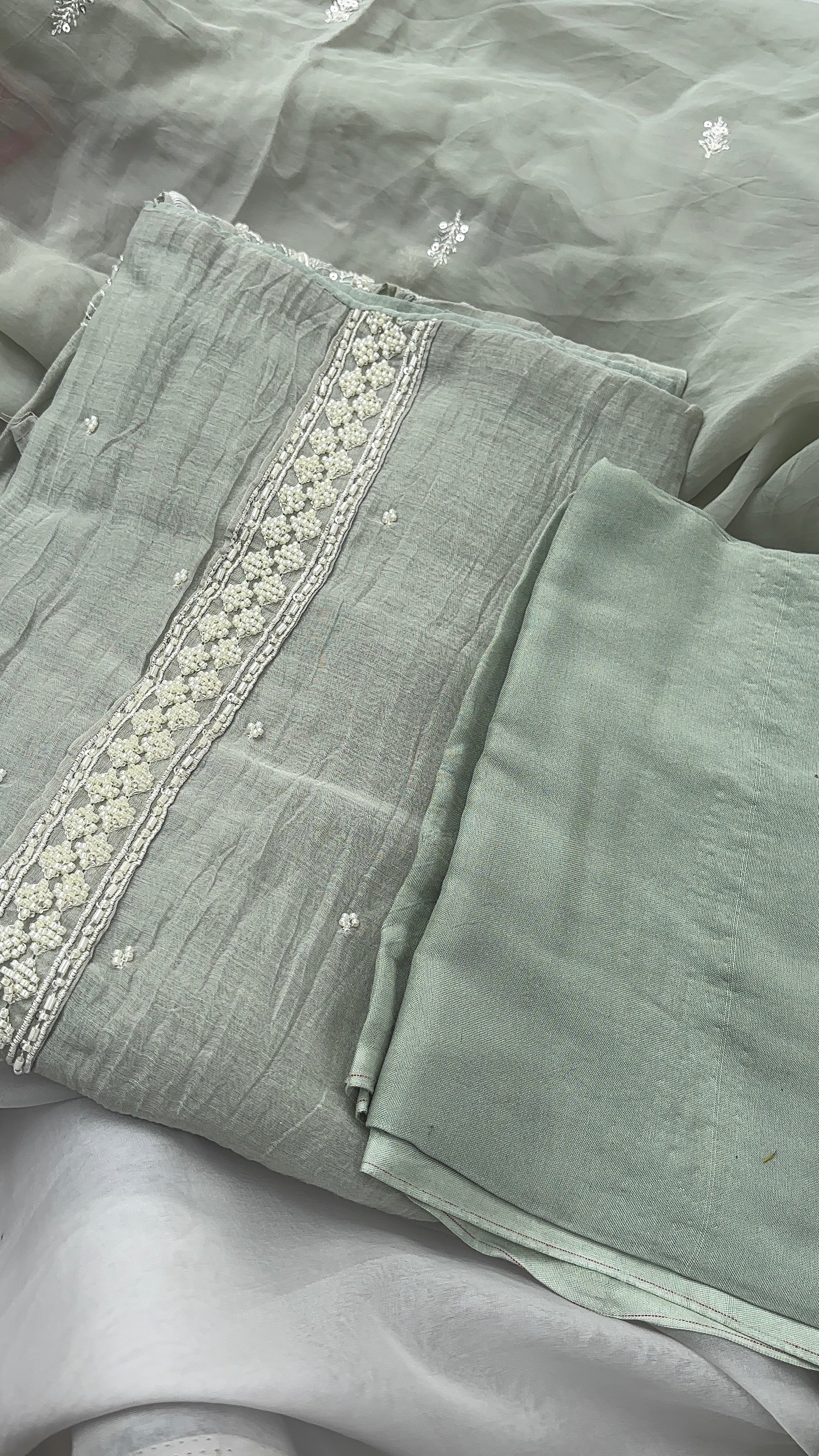 Green Pure Mul Chanderi Unstitched salwar