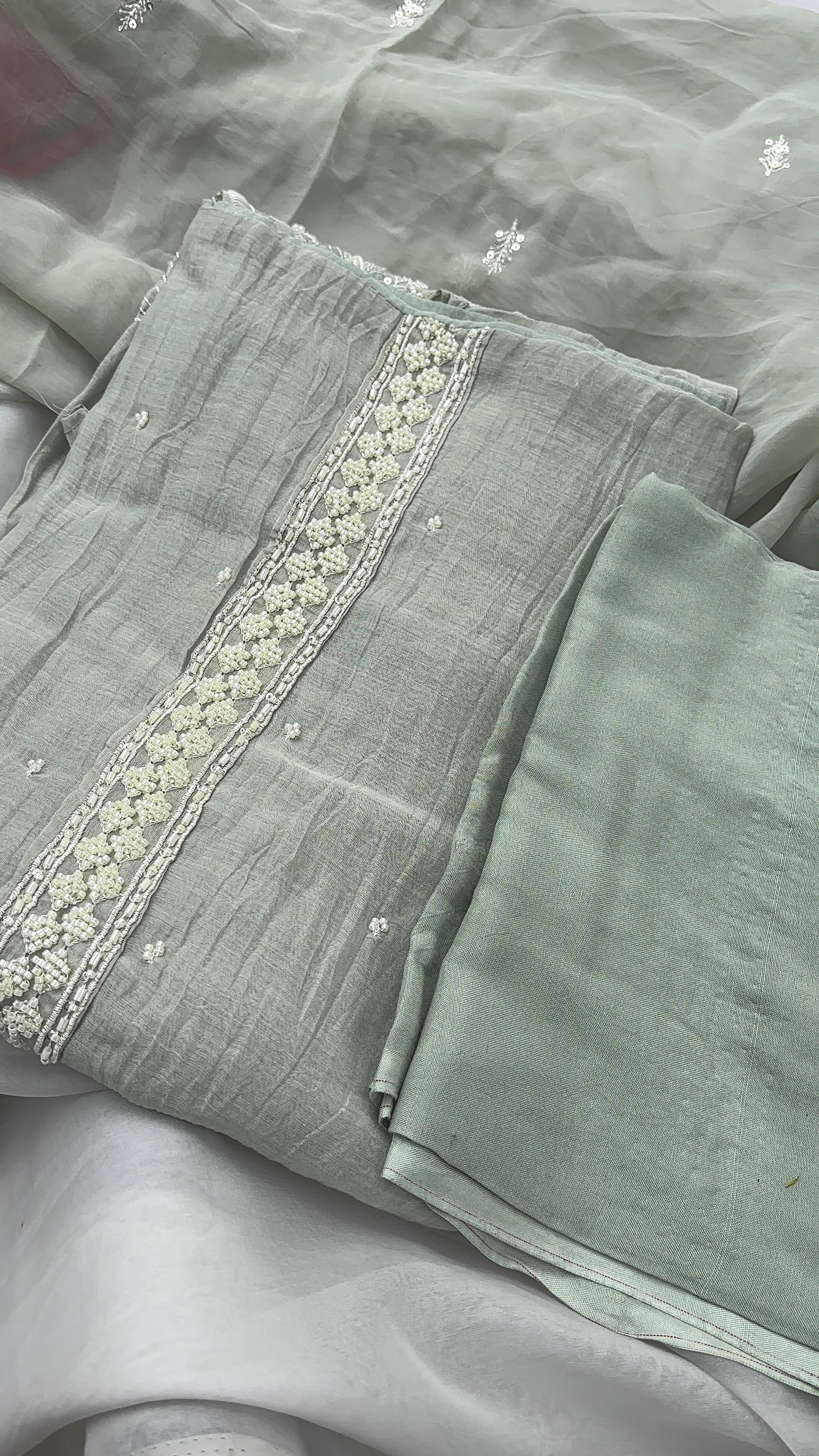 Green Pure Mul Chanderi Unstitched salwar