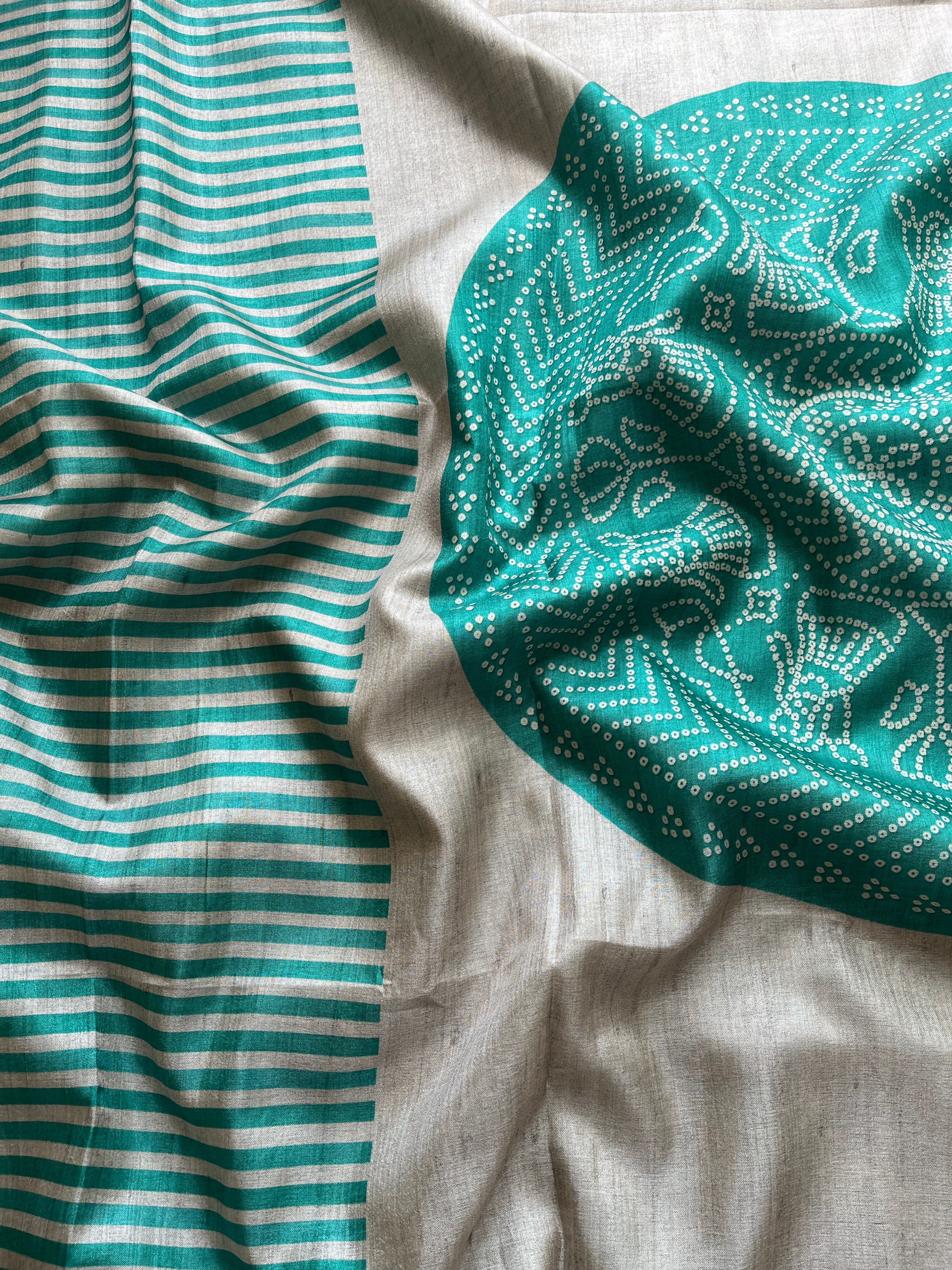 Green Striped art tussar silk saree