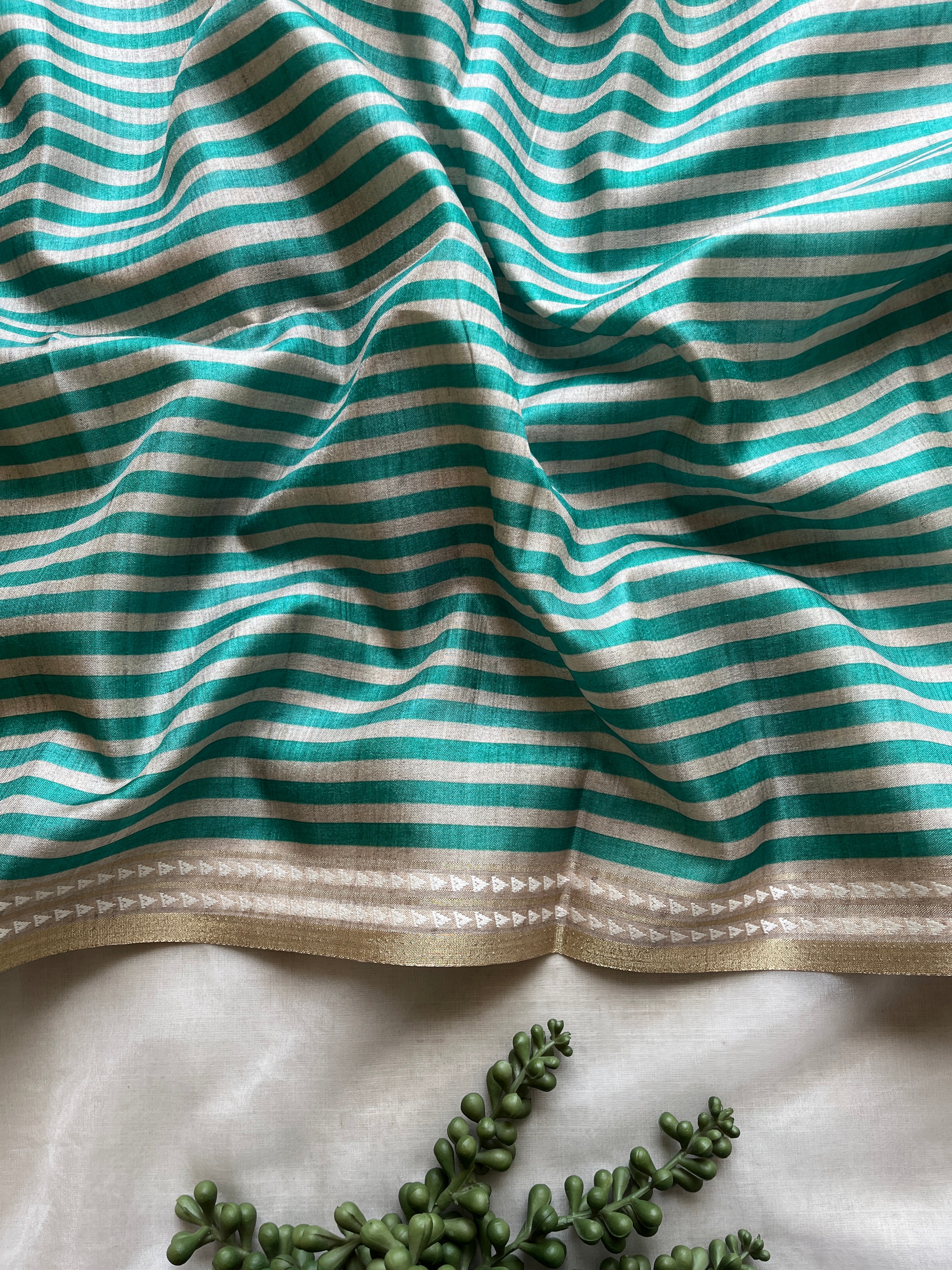 Green Striped art tussar silk saree