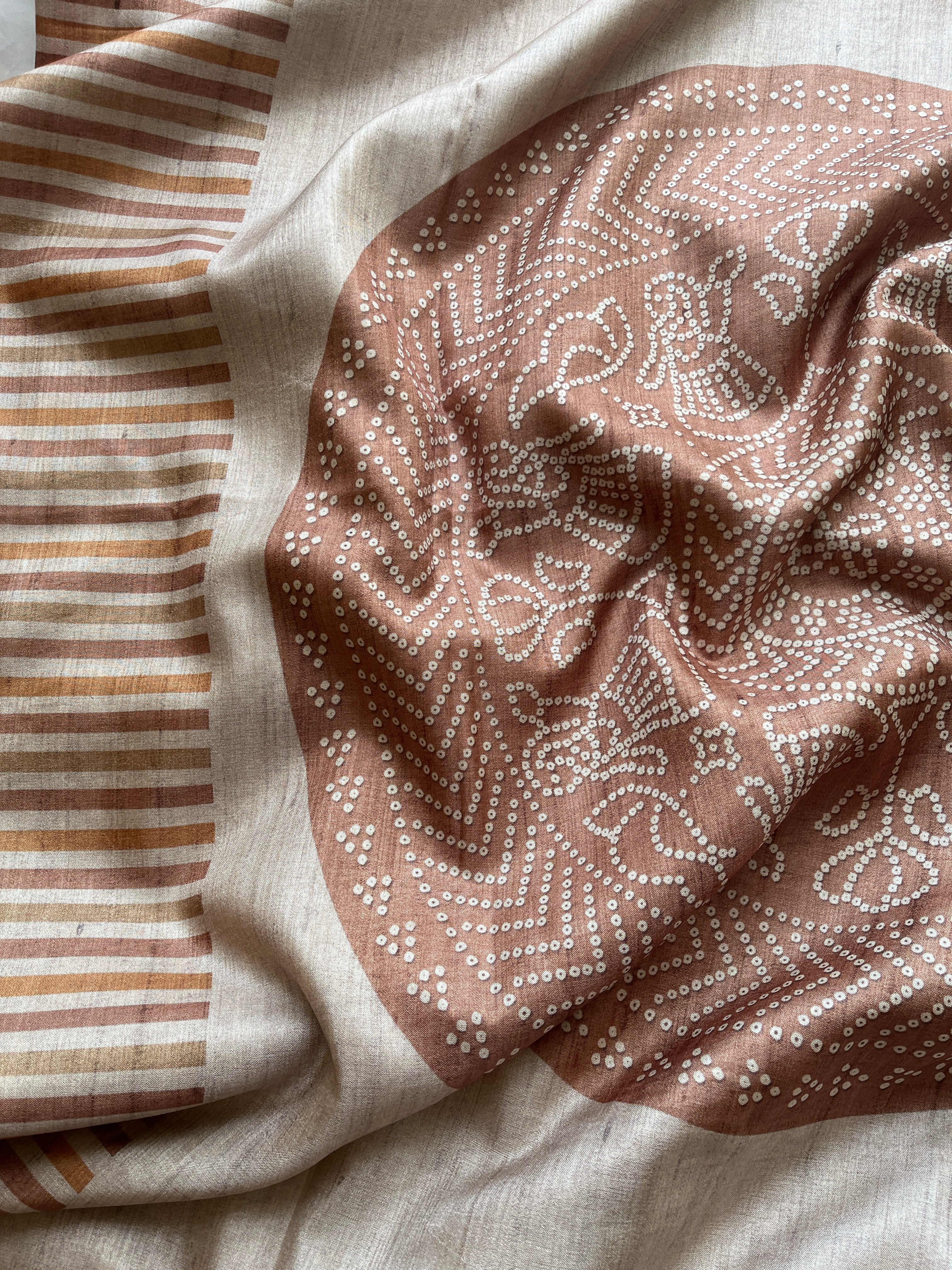 Brown Striped art tussar silk saree