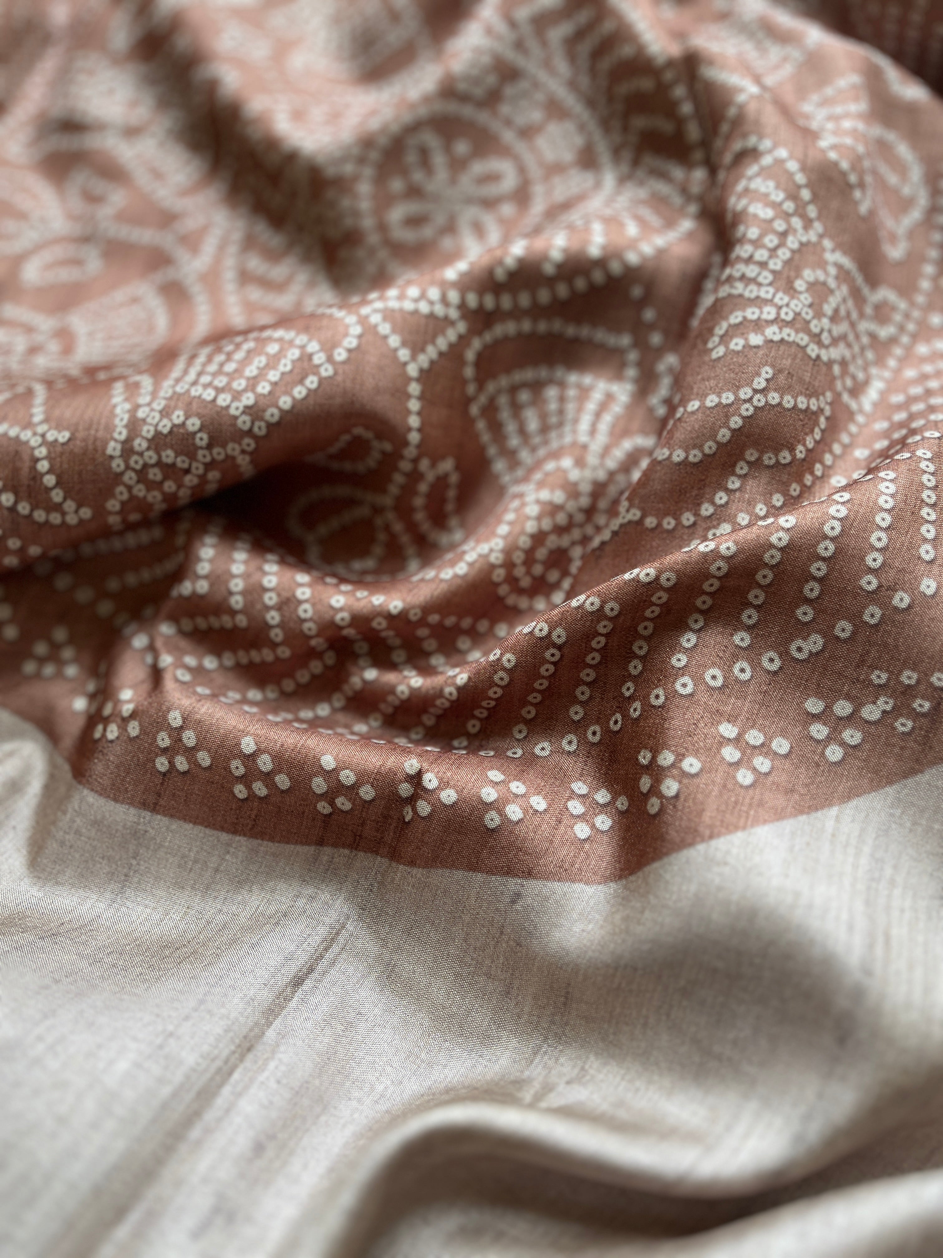 Brown Striped art tussar silk saree