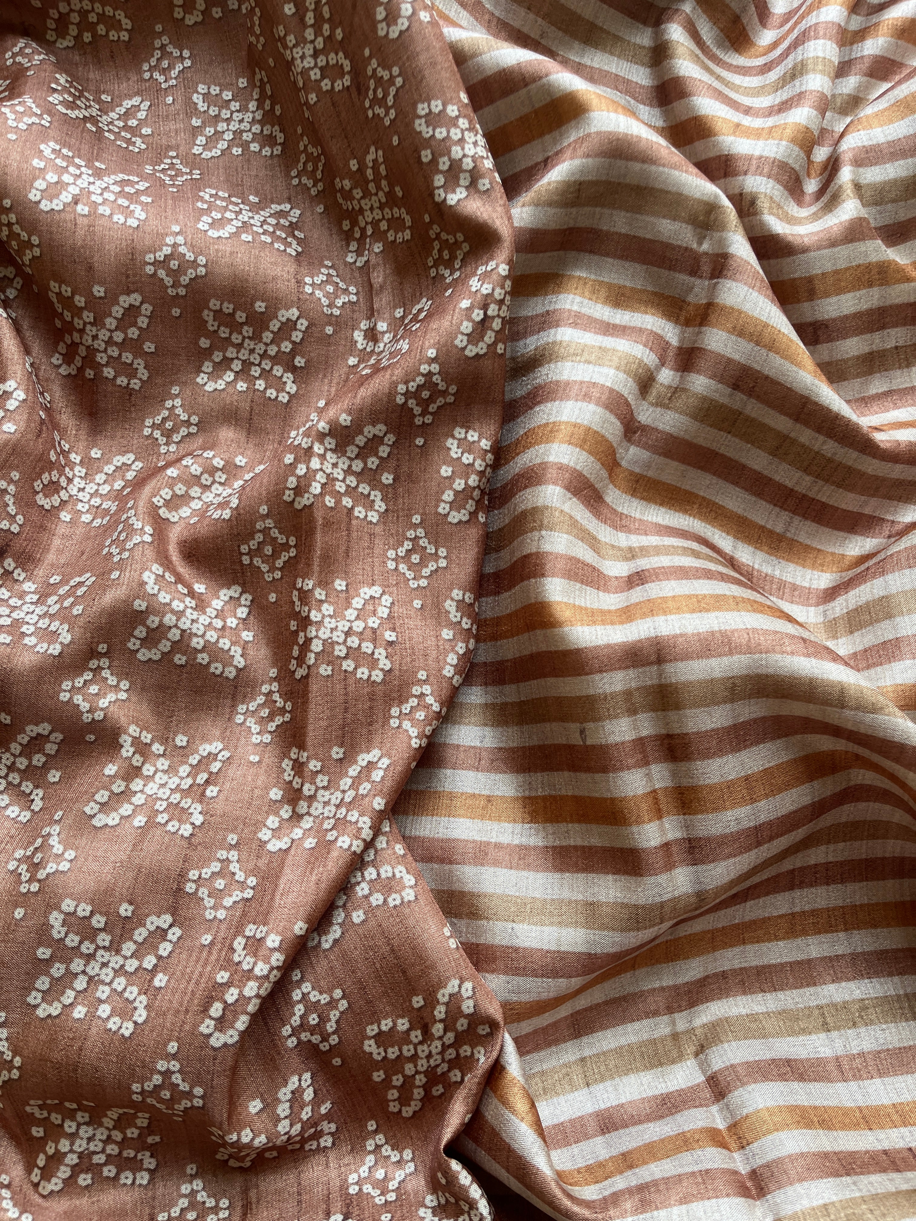 Brown Striped art tussar silk saree