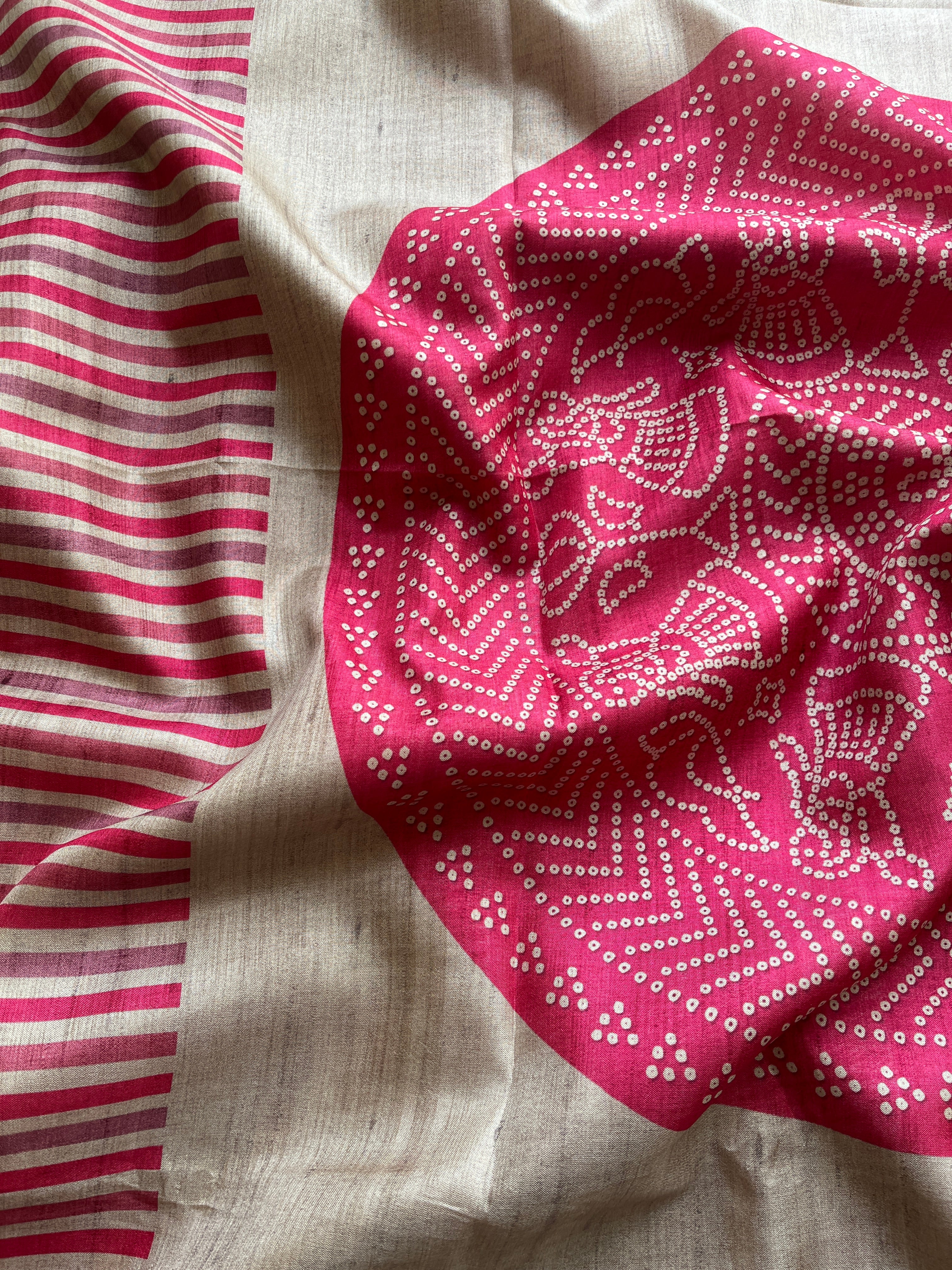 Pink Striped art tussar silk saree