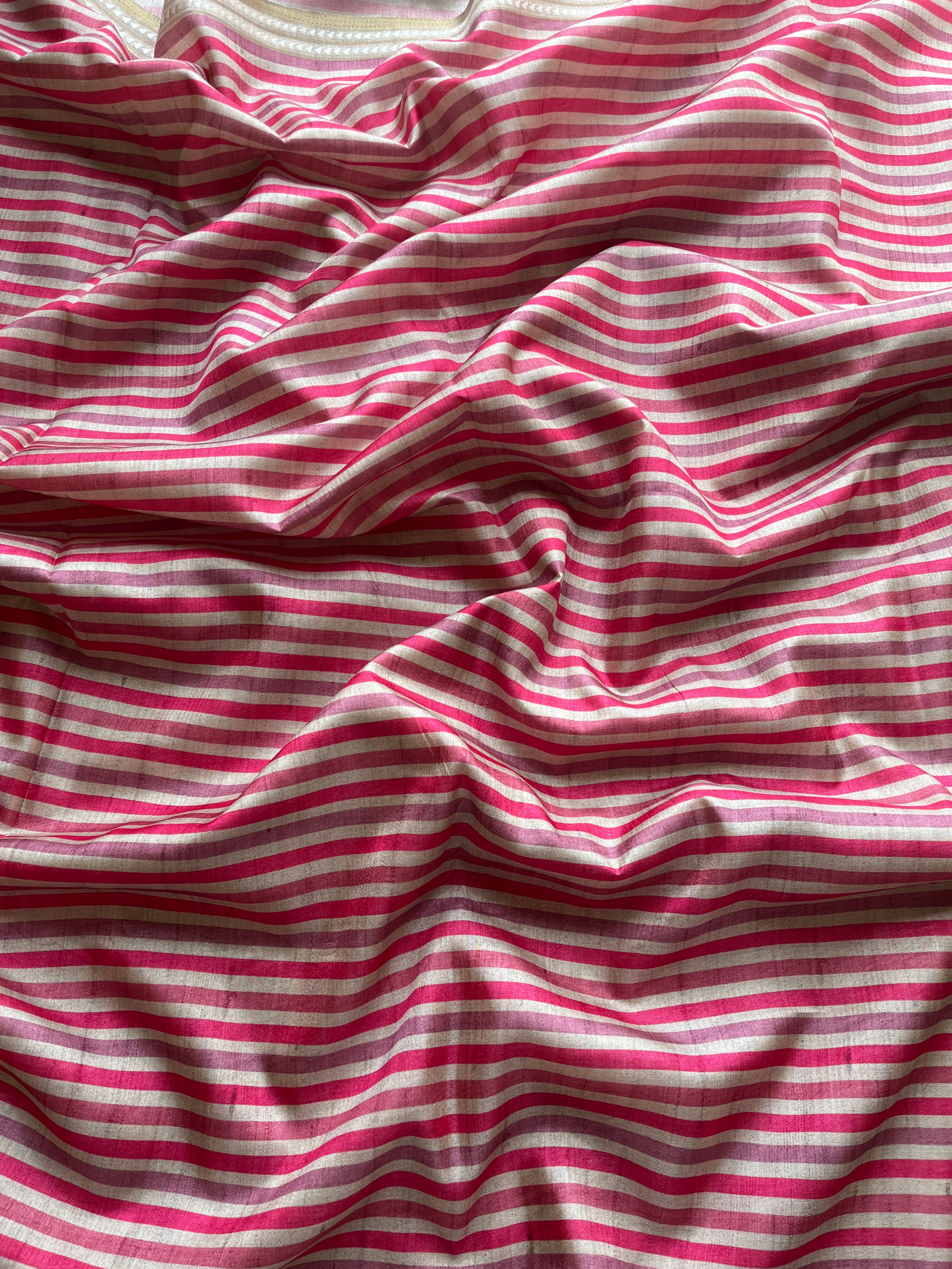 Pink Striped art tussar silk saree