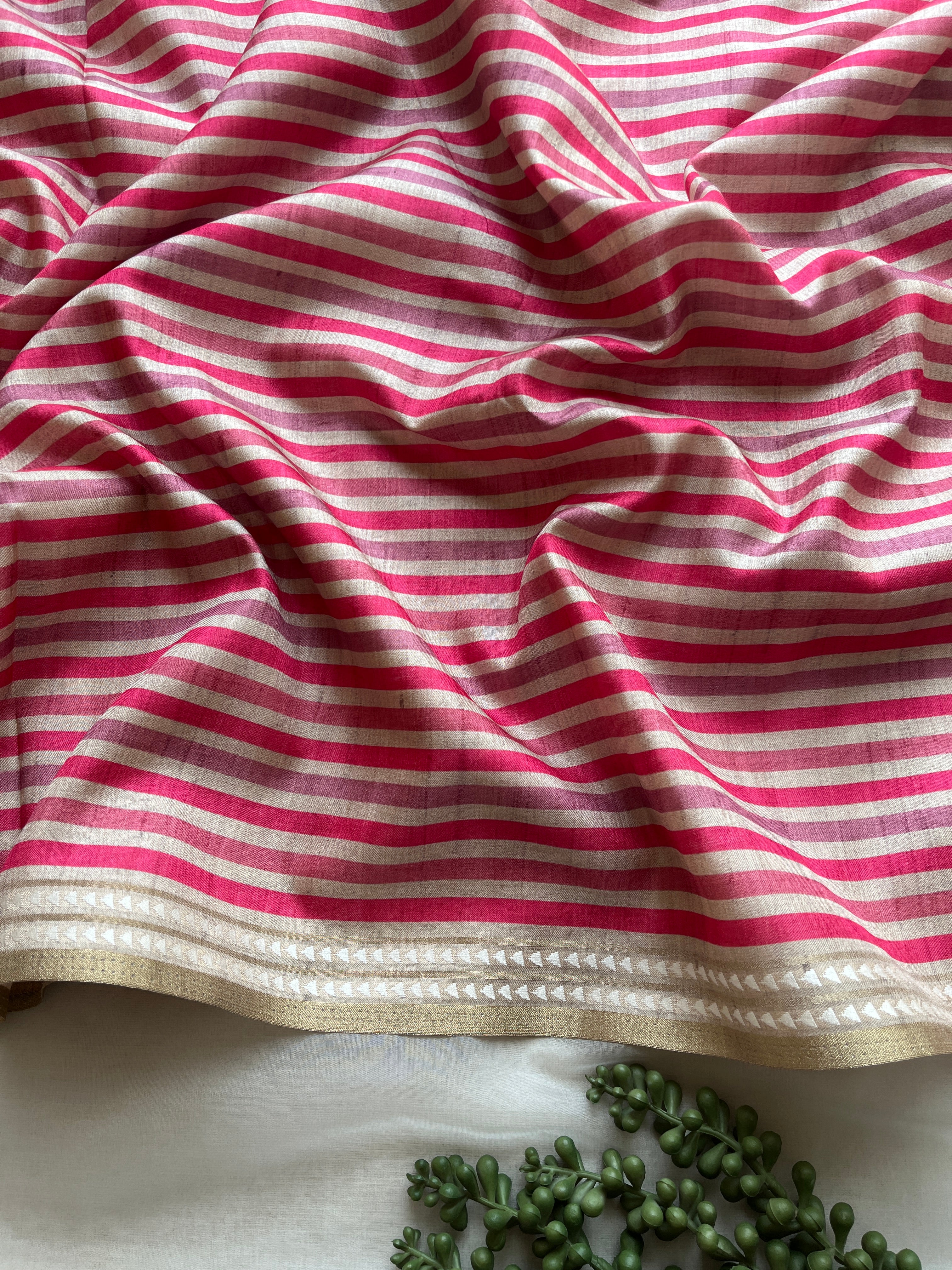 Pink Striped art tussar silk saree