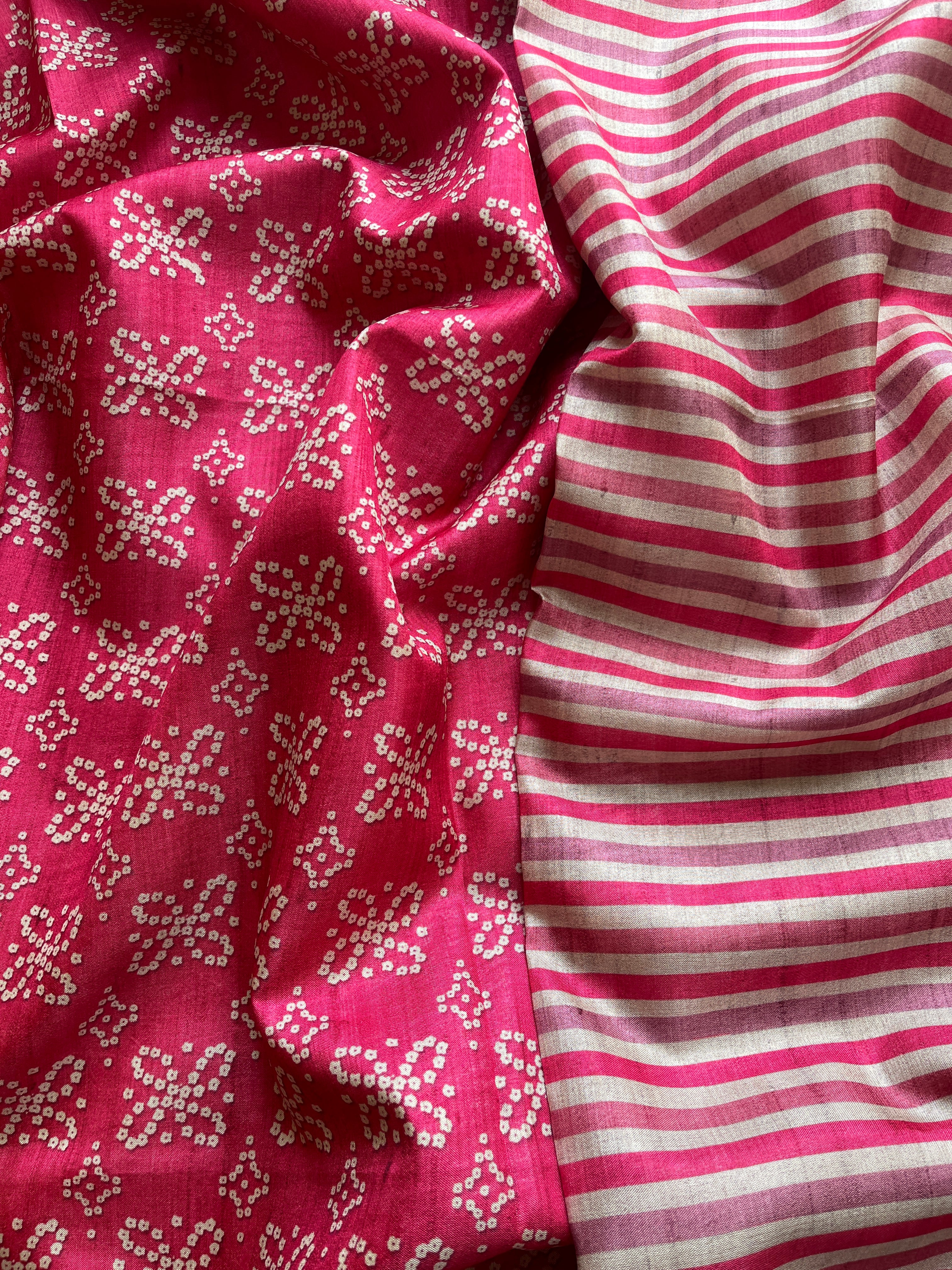 Pink Striped art tussar silk saree