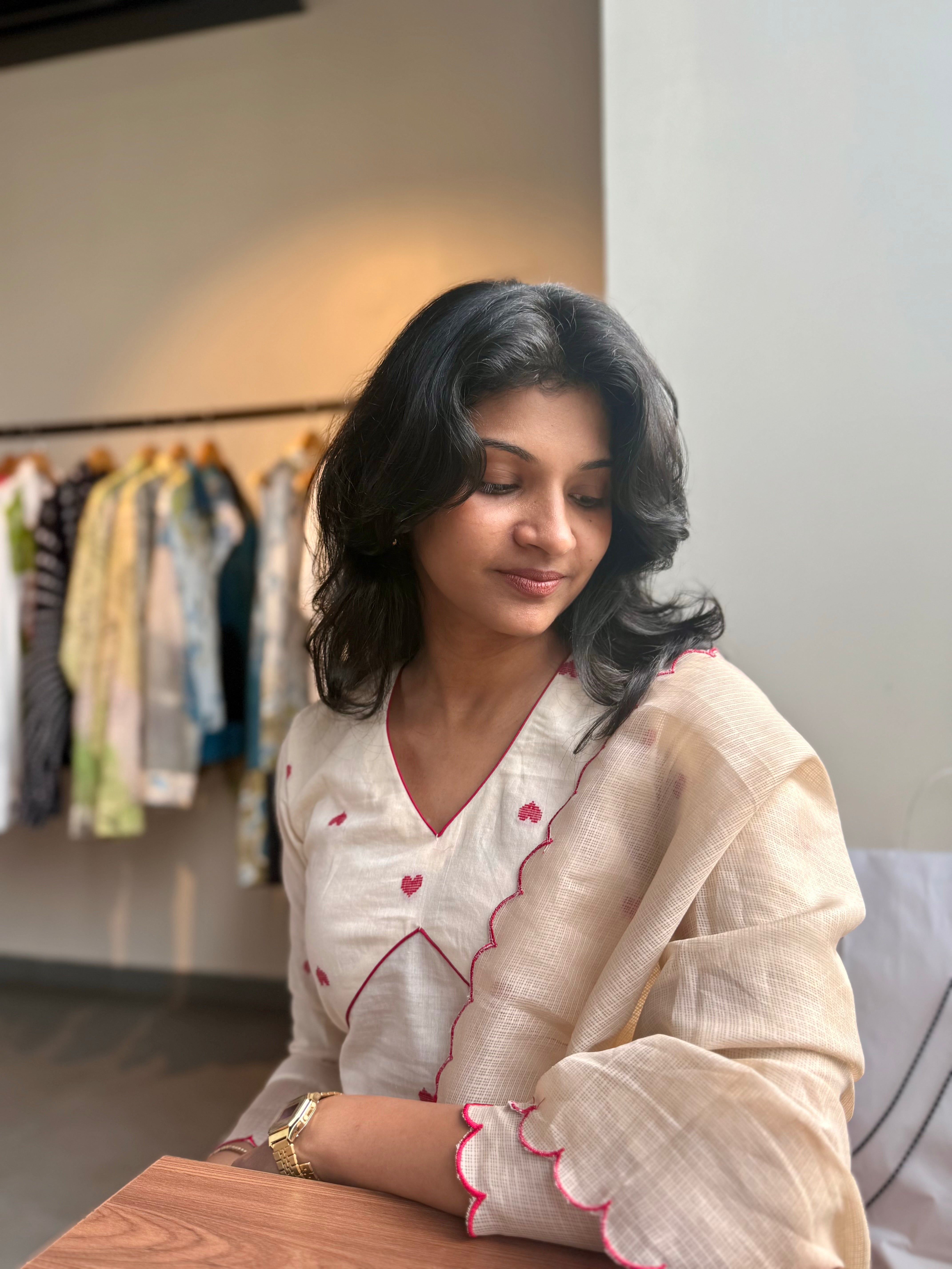 Beige Heart Kurta Suit Set