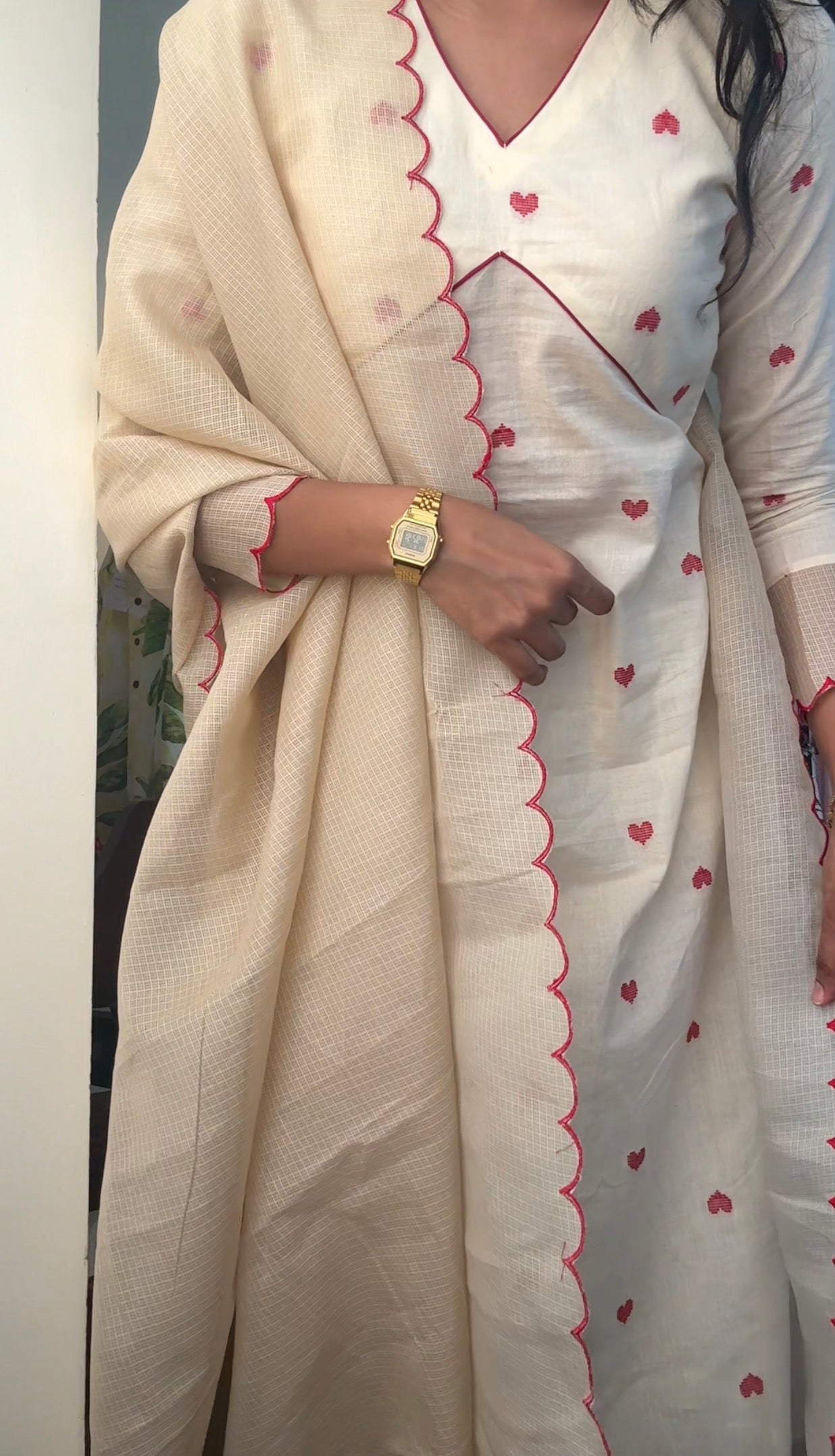 Beige Heart Kurta Suit Set
