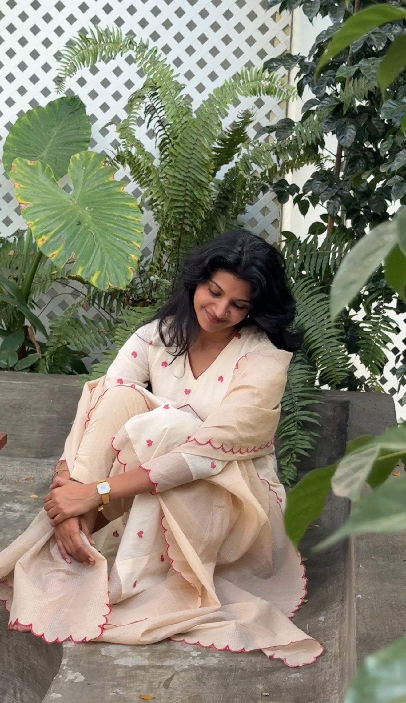 Beige Heart Kurta Suit Set