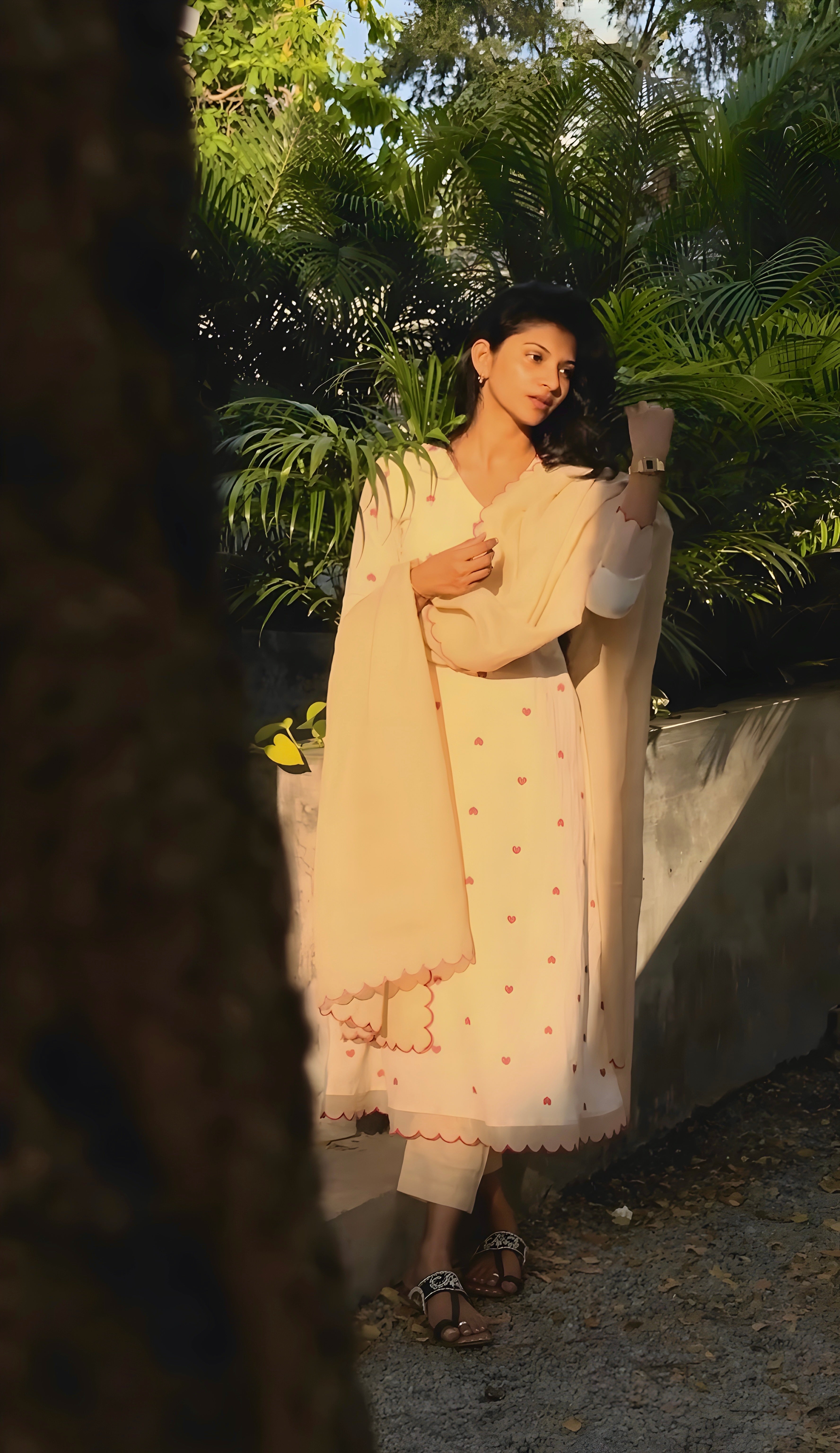 Beige Heart Kurta Suit Set