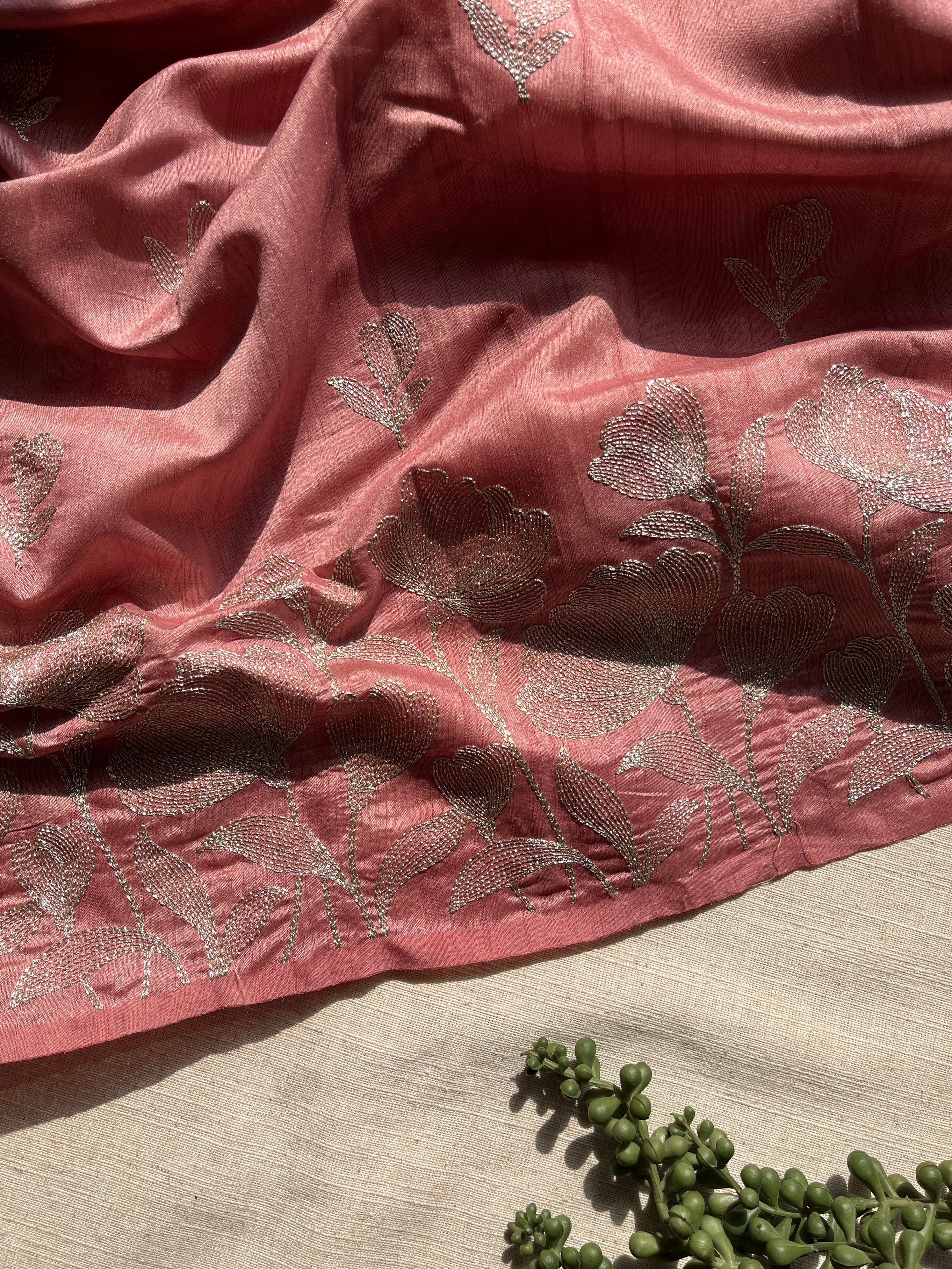 Peach Art Tussar Saree