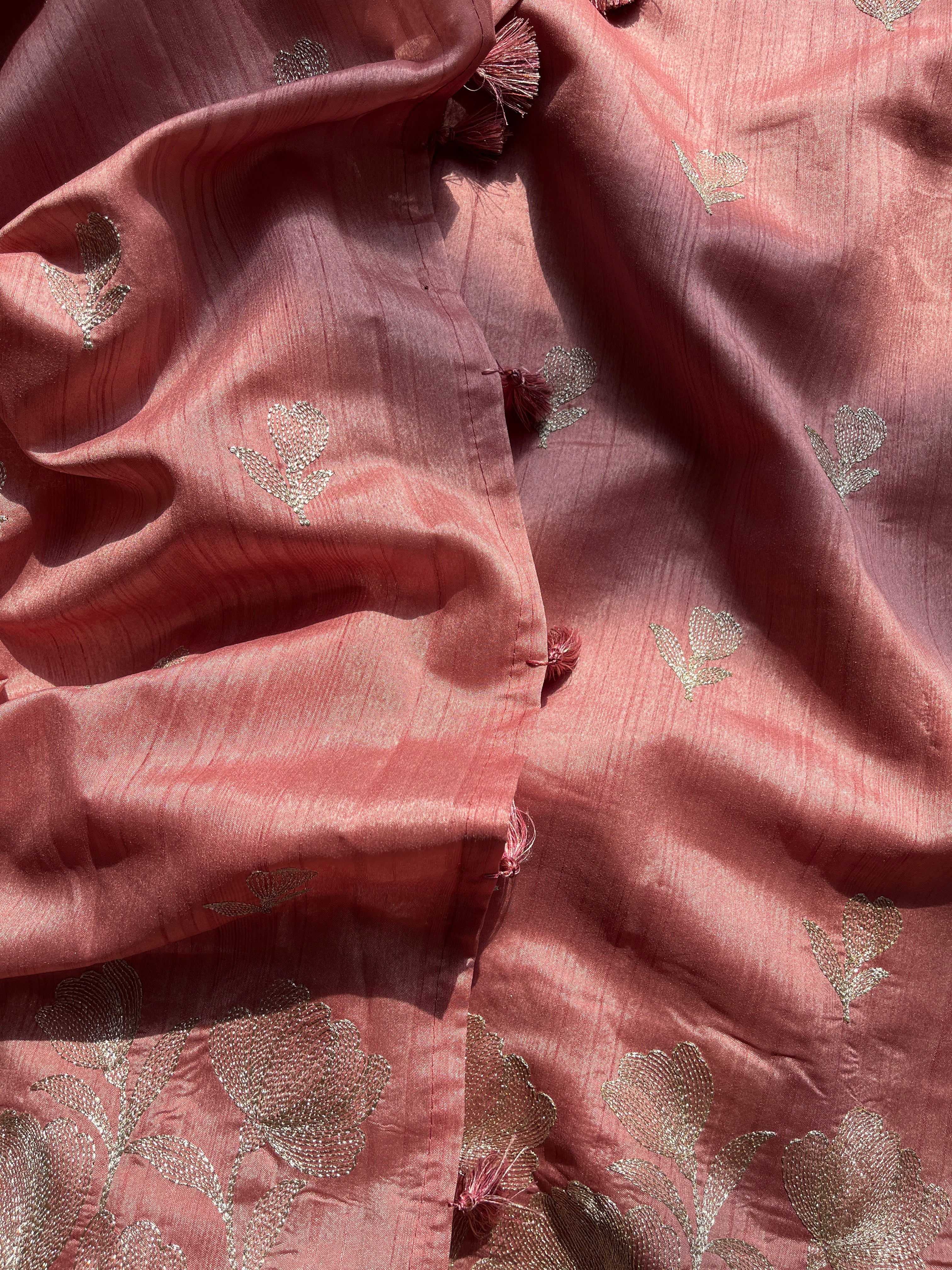 Peach Art Tussar Saree