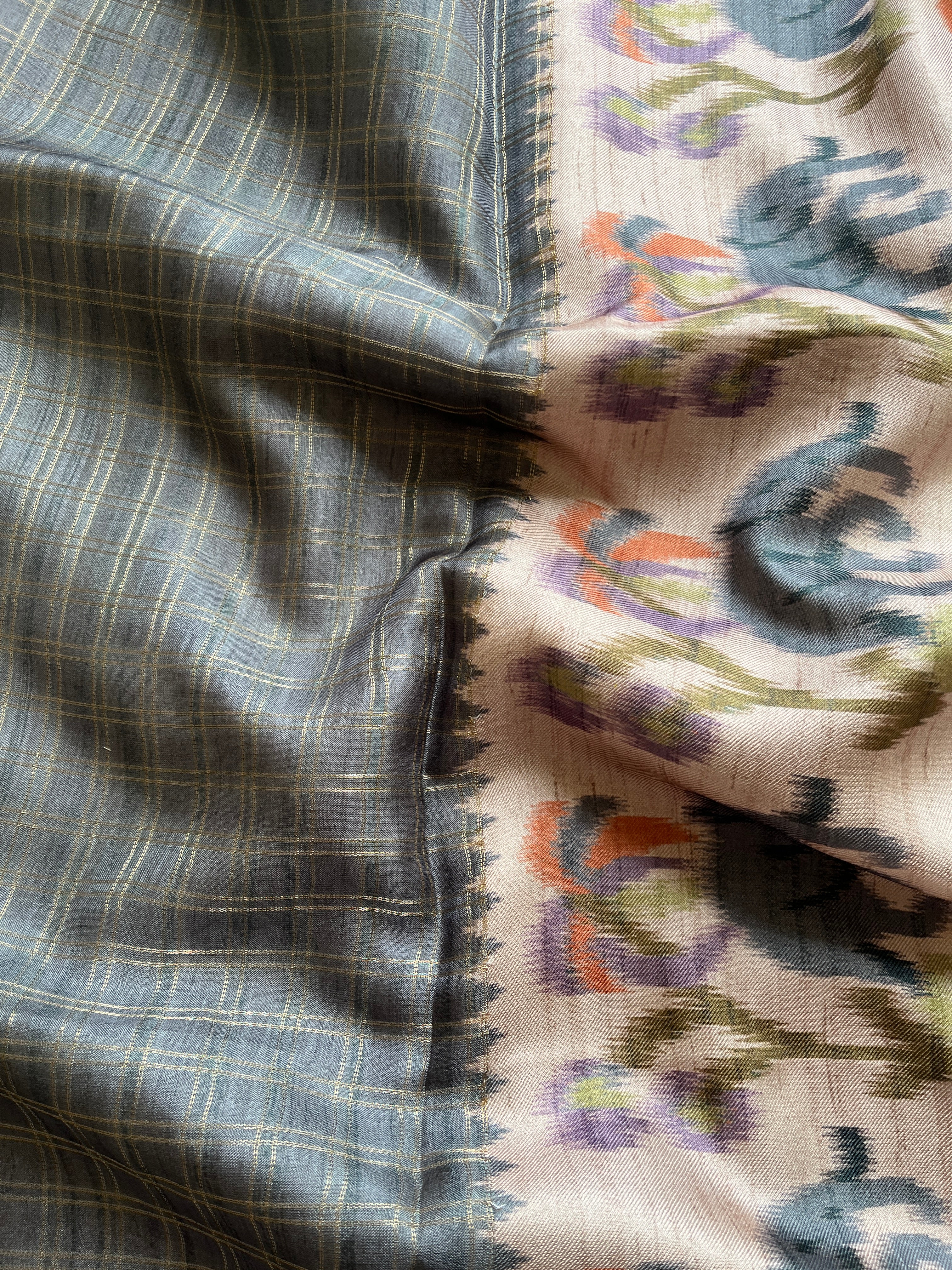 Grey Checks art tussar saree