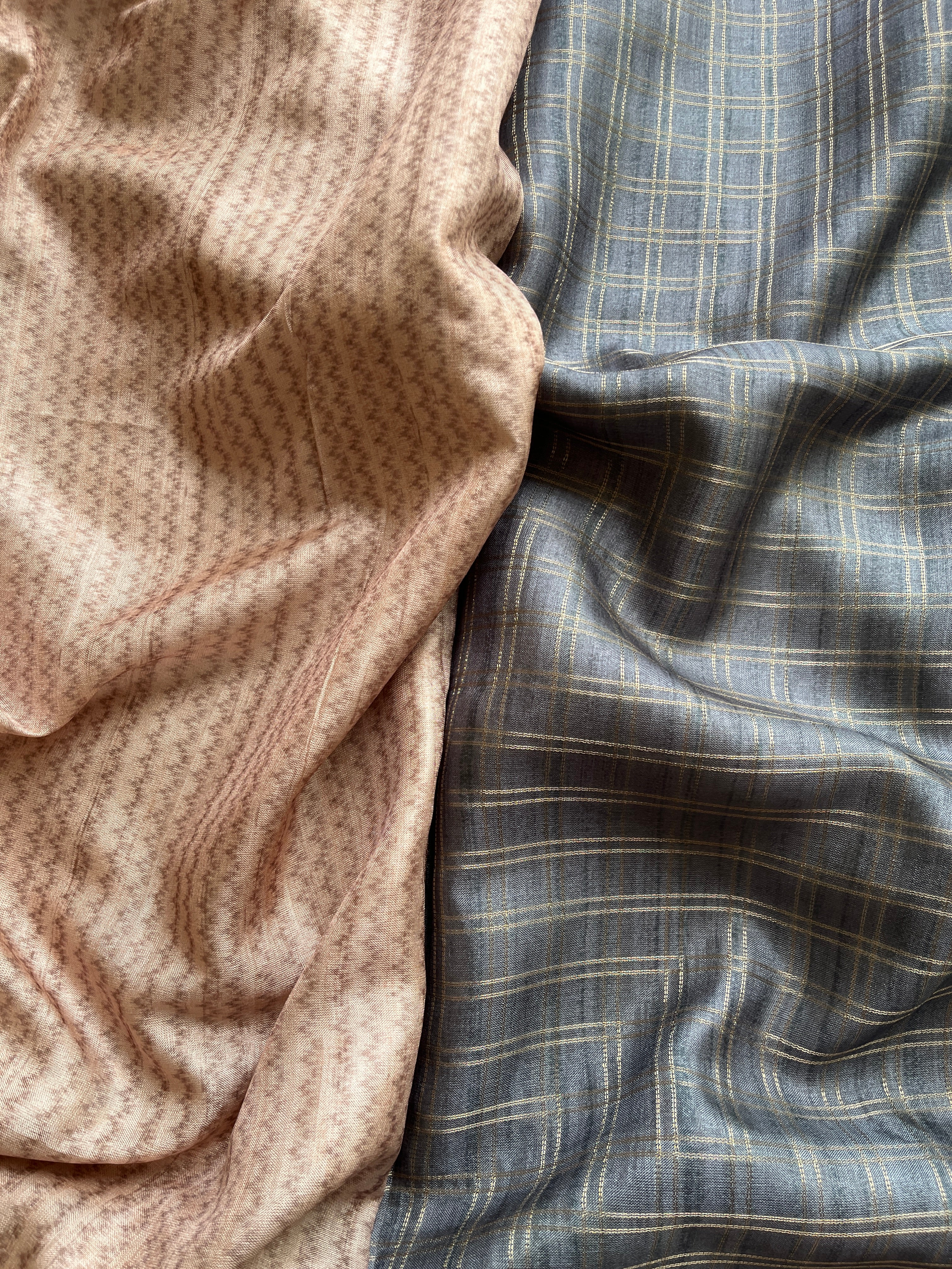 Grey Checks art tussar saree