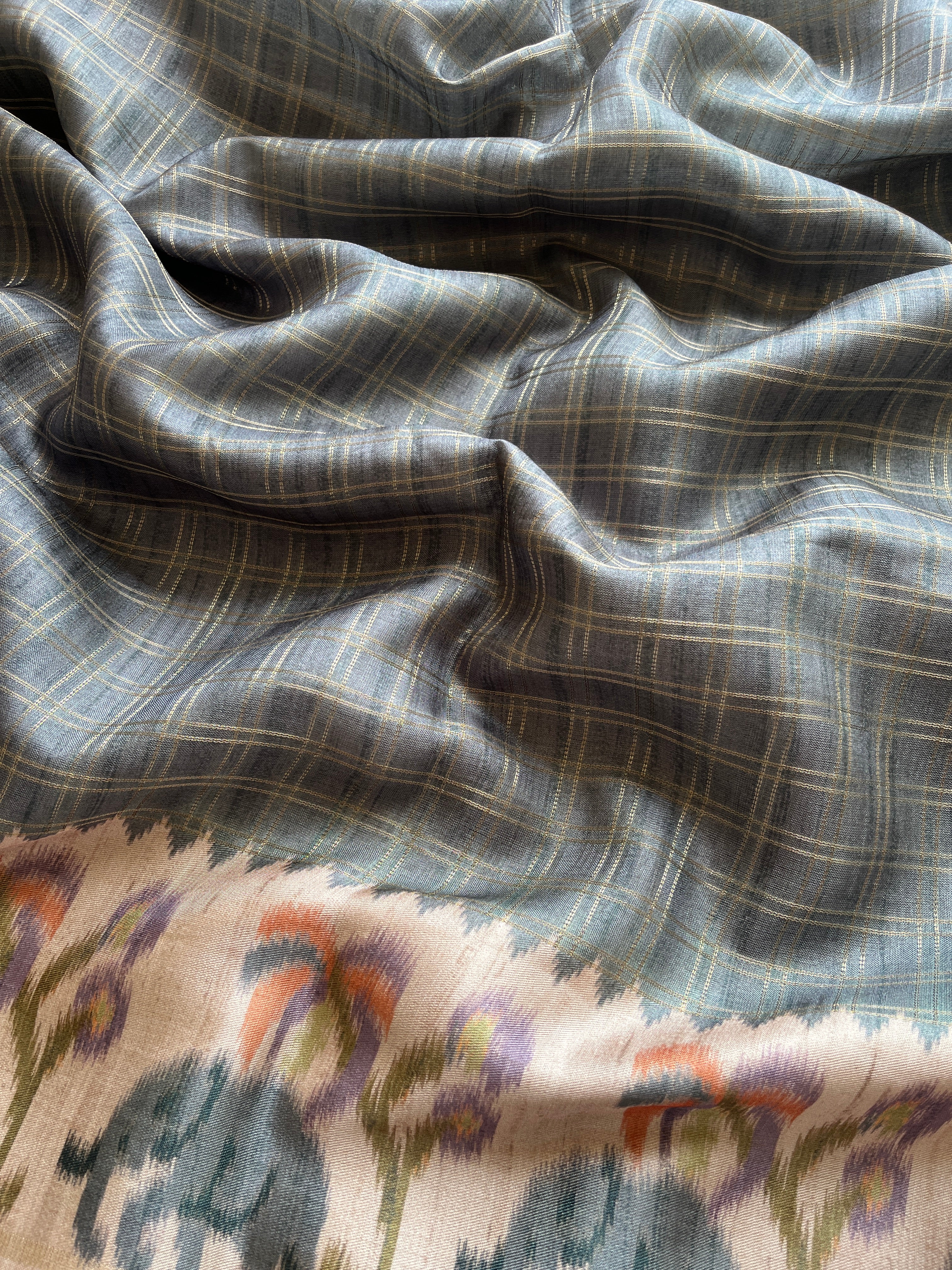 Grey Checks art tussar saree