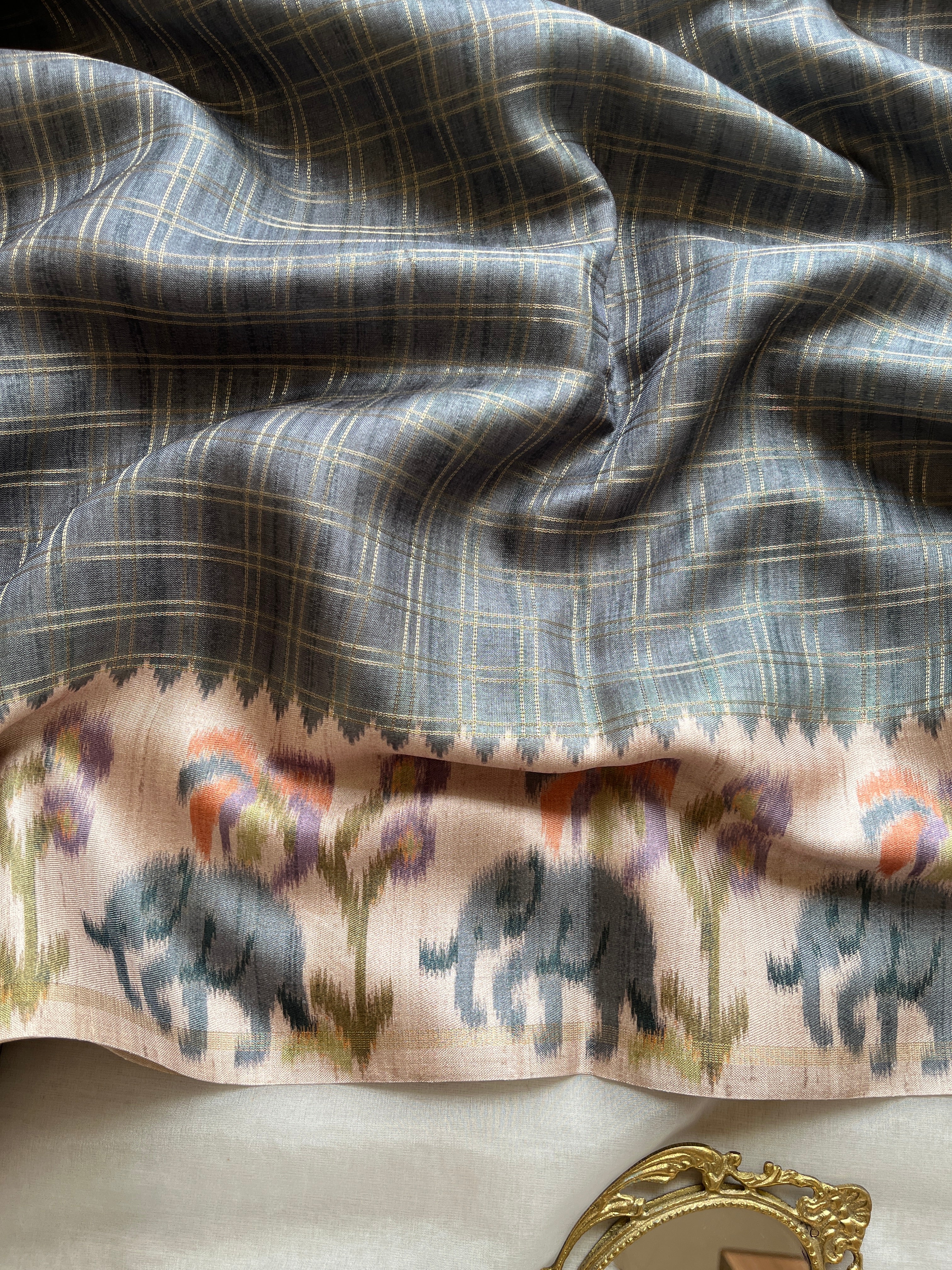 Grey Checks art tussar saree