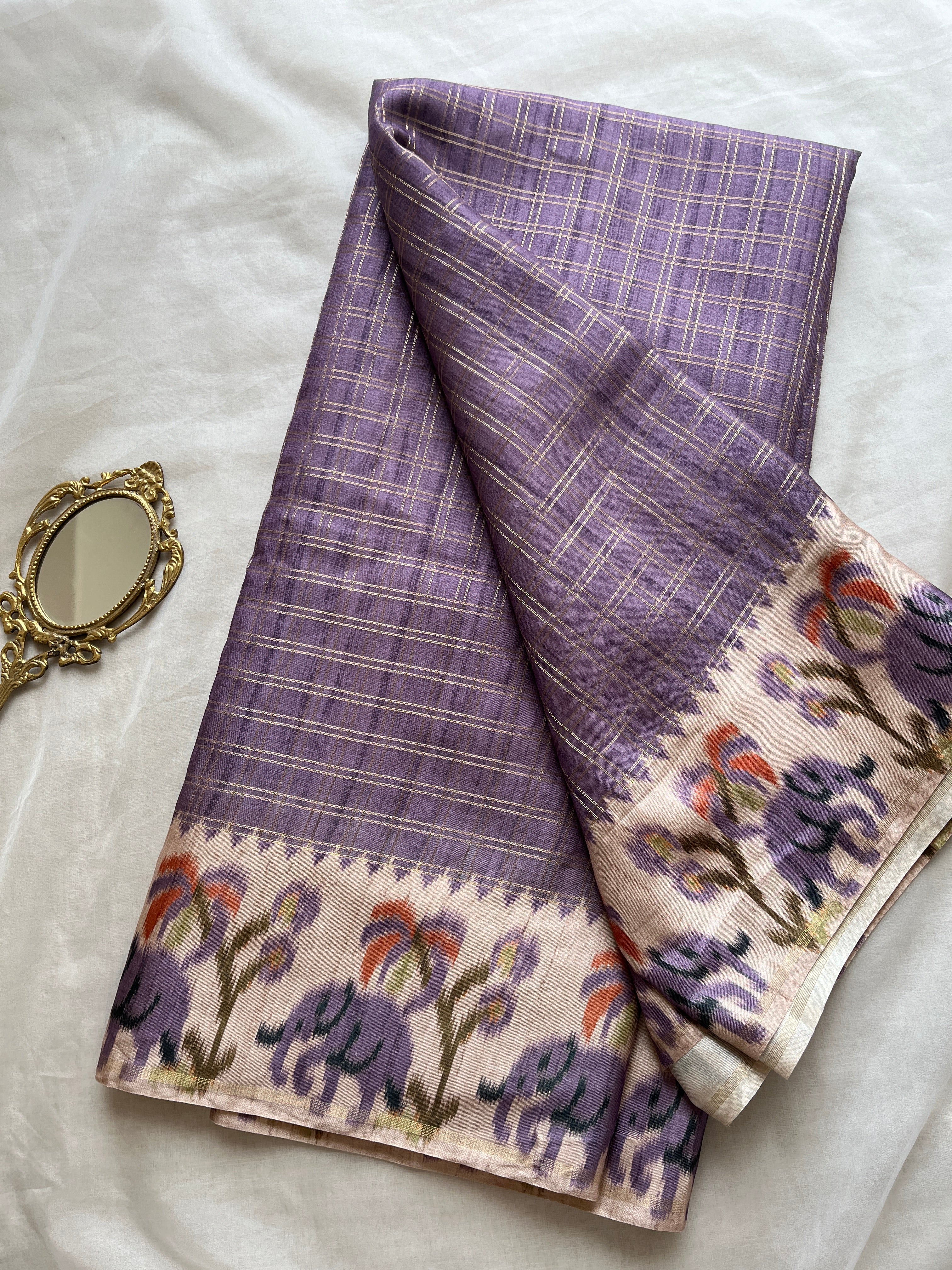 Purple Checks art tussar saree