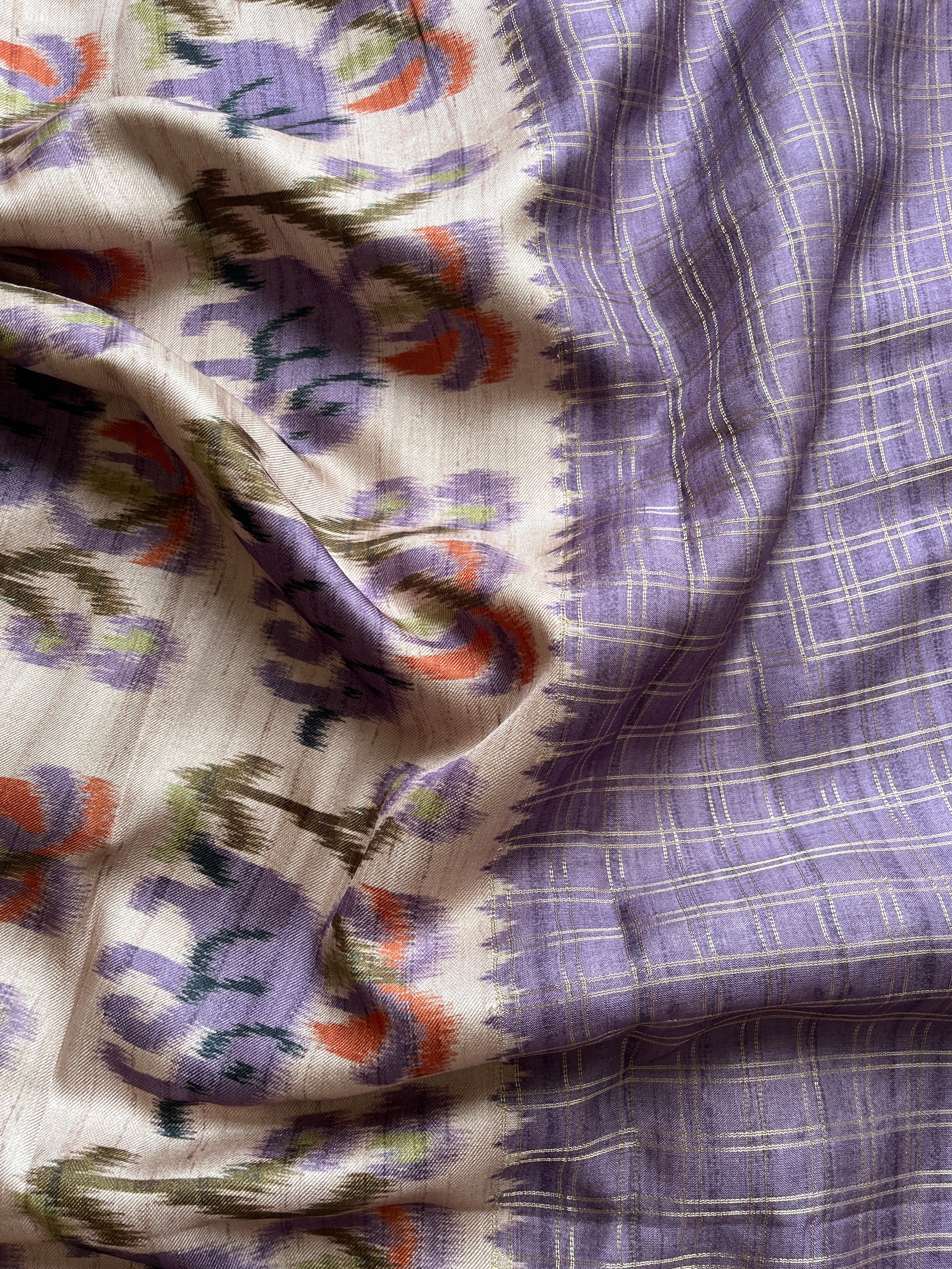 Purple Checks art tussar saree
