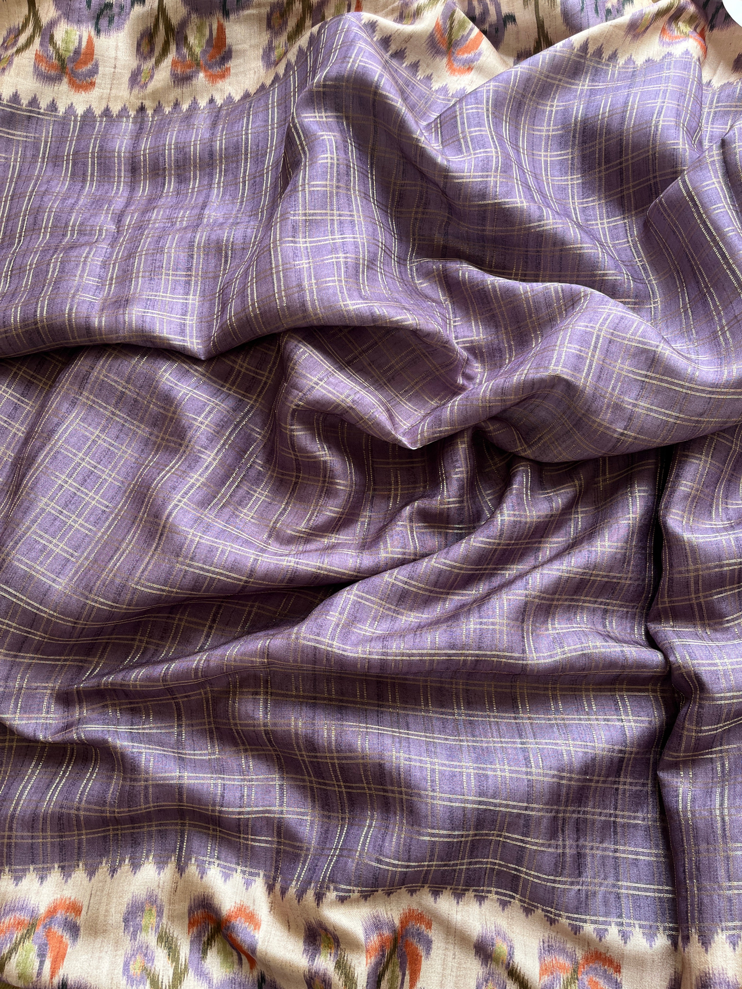 Purple Checks art tussar saree