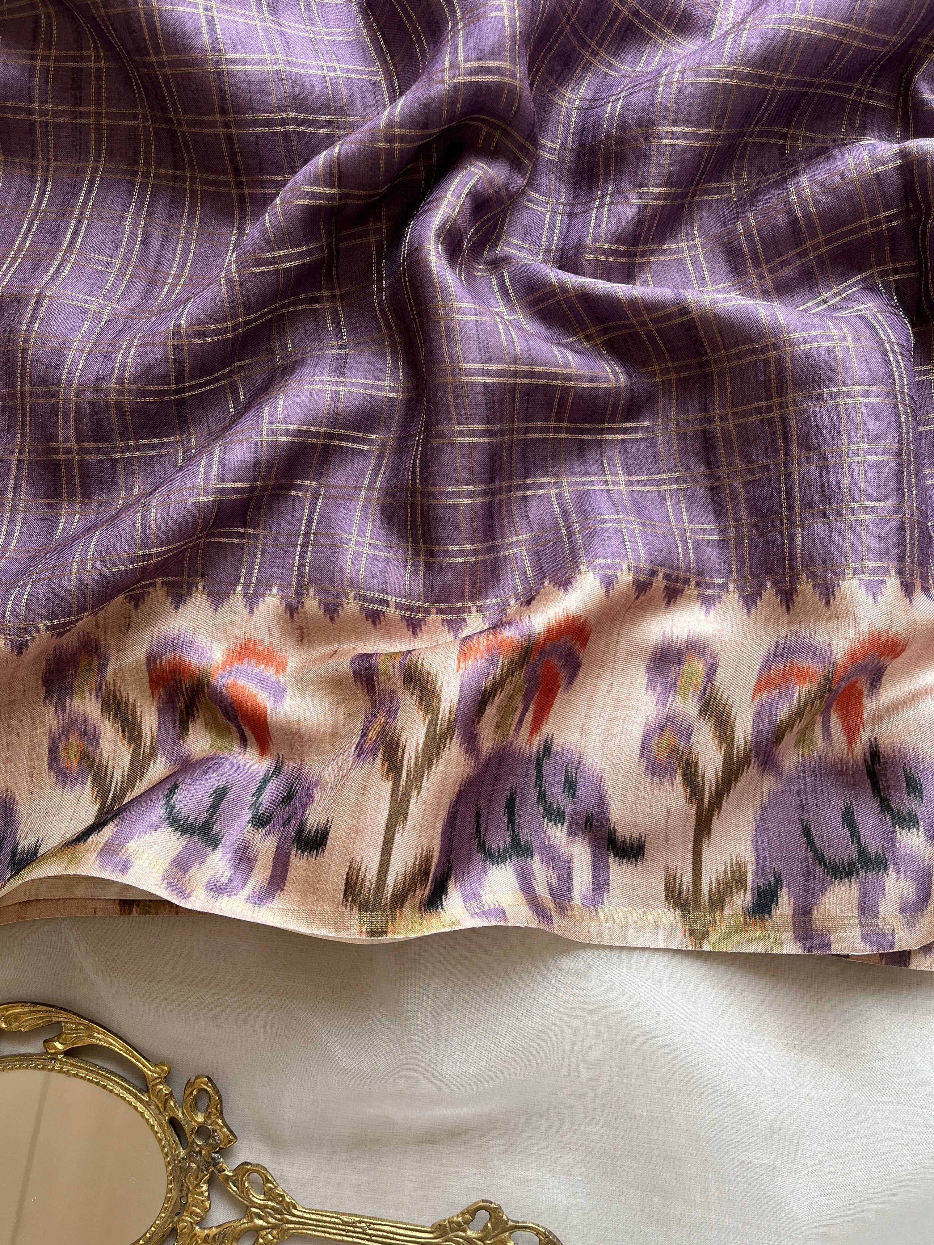 Purple Checks art tussar saree