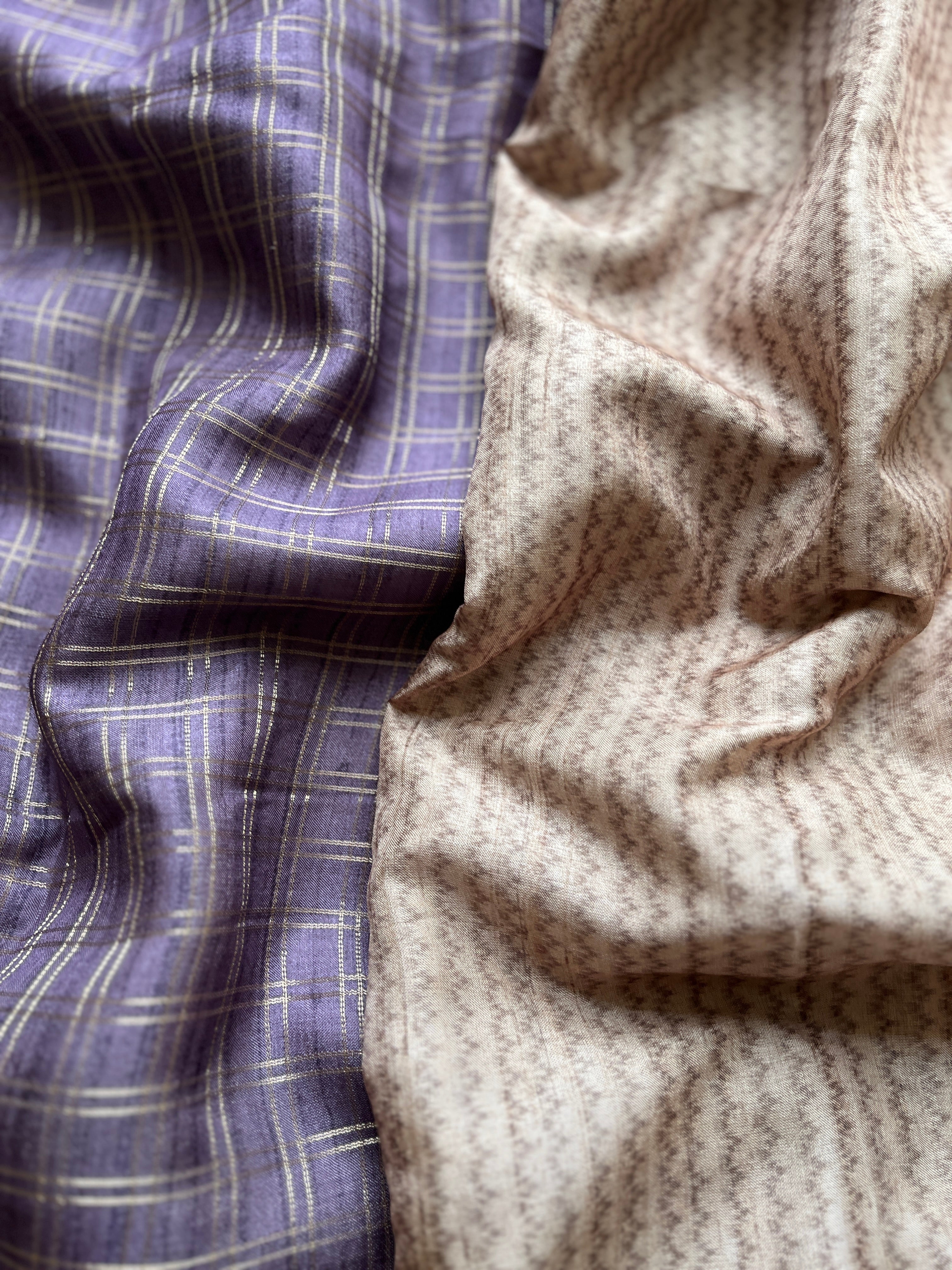 Purple Checks art tussar saree