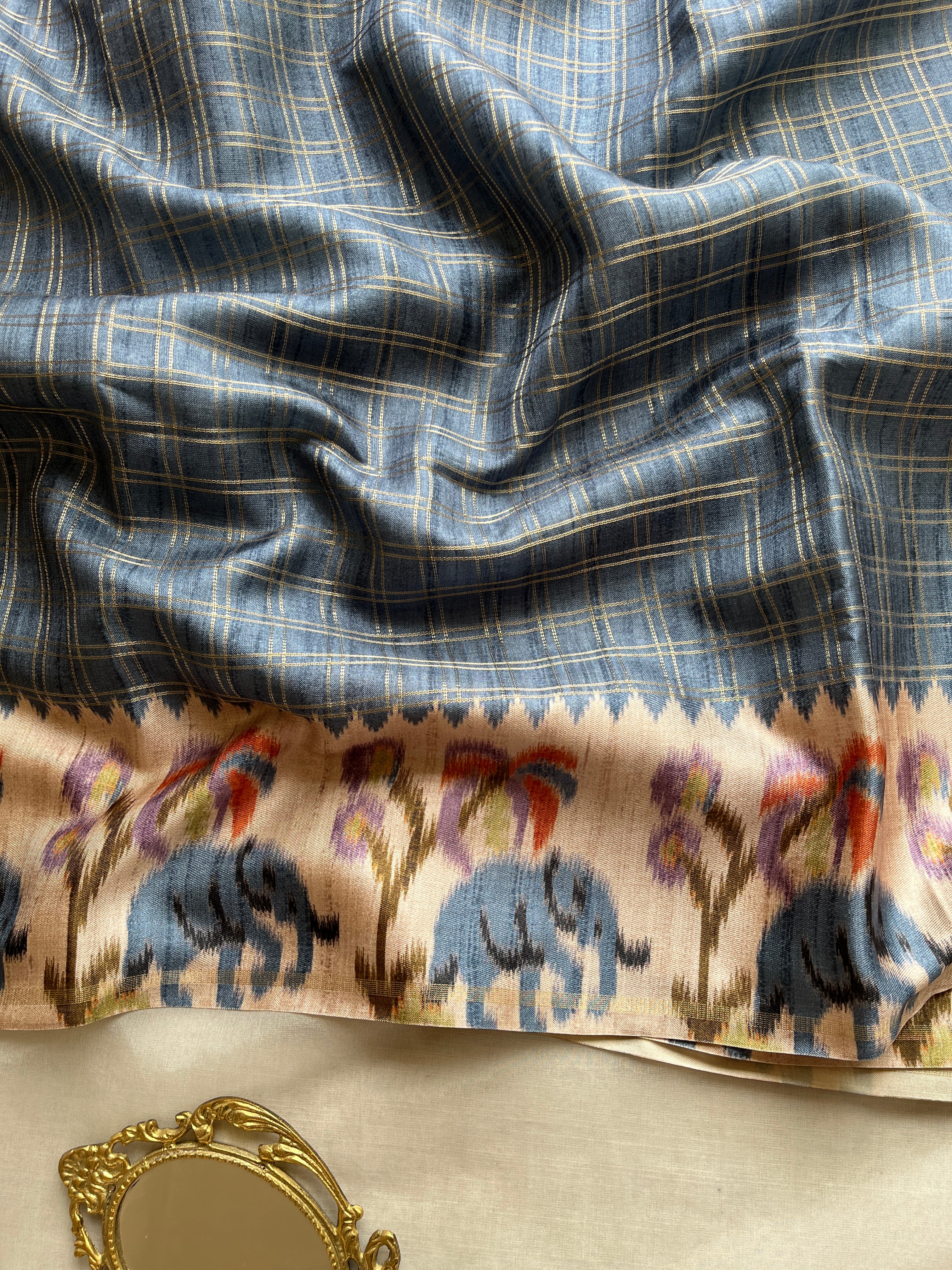 Blue Checks art tussar saree