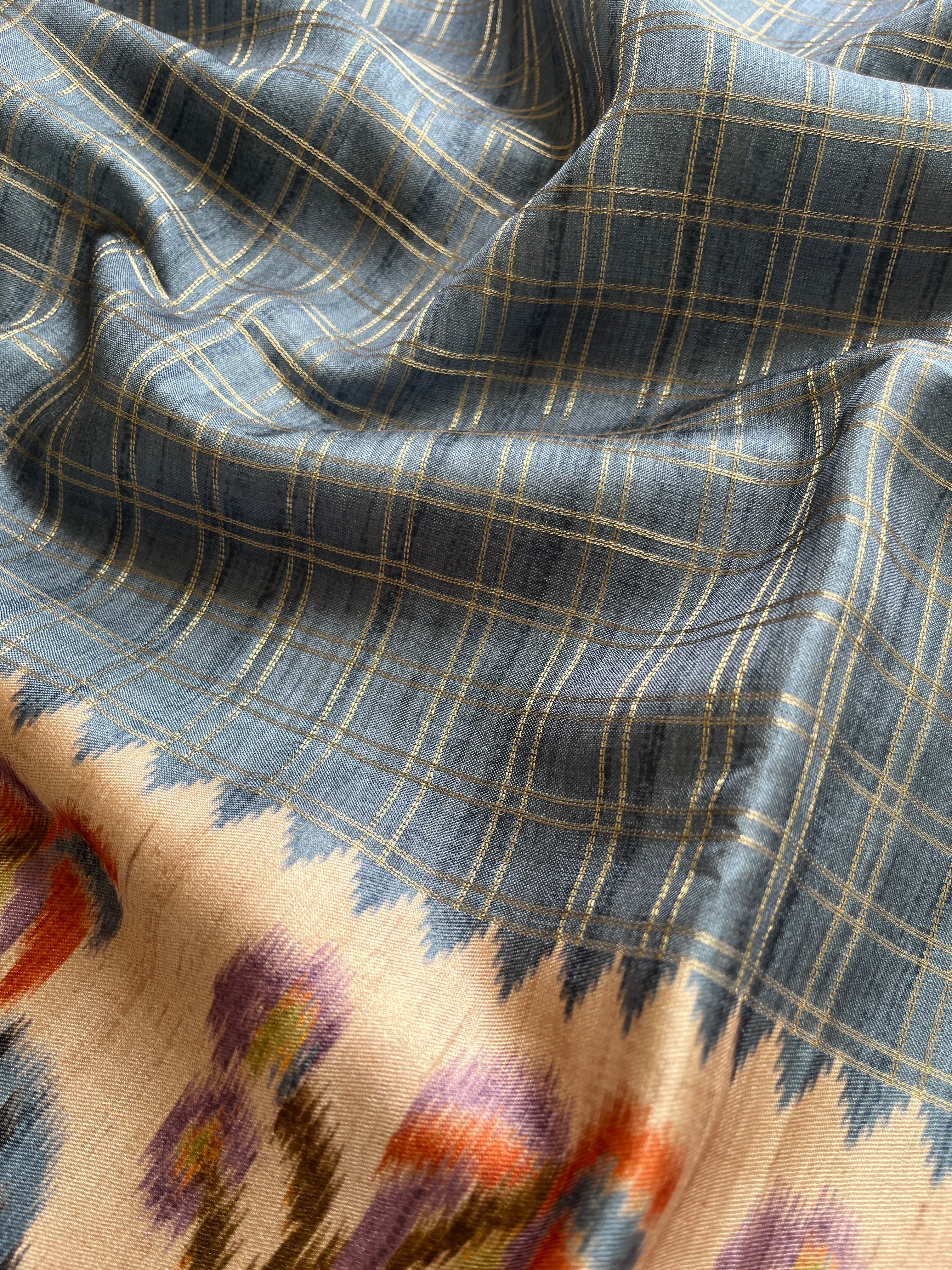 Blue Checks art tussar saree