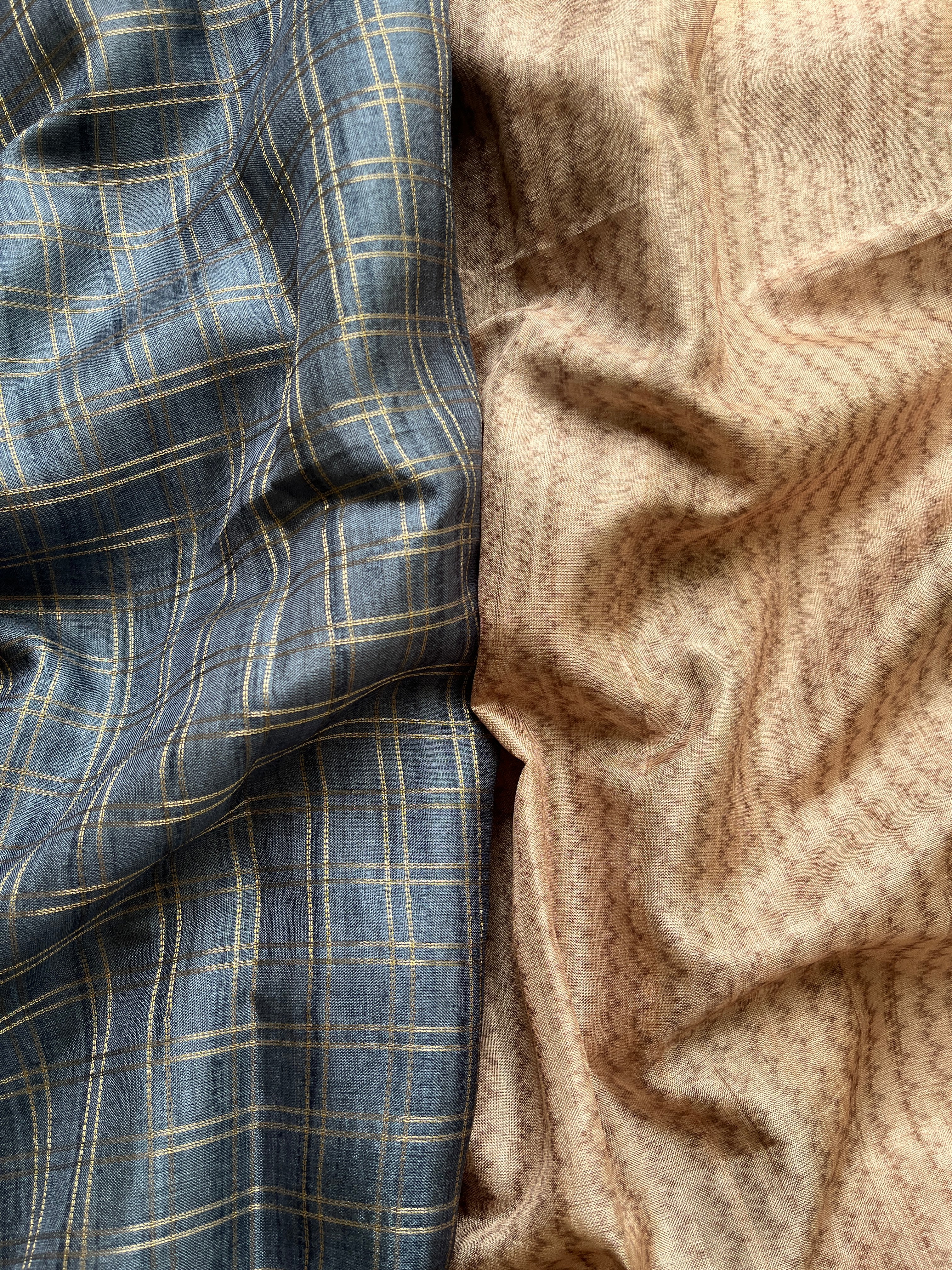 Blue Checks art tussar saree