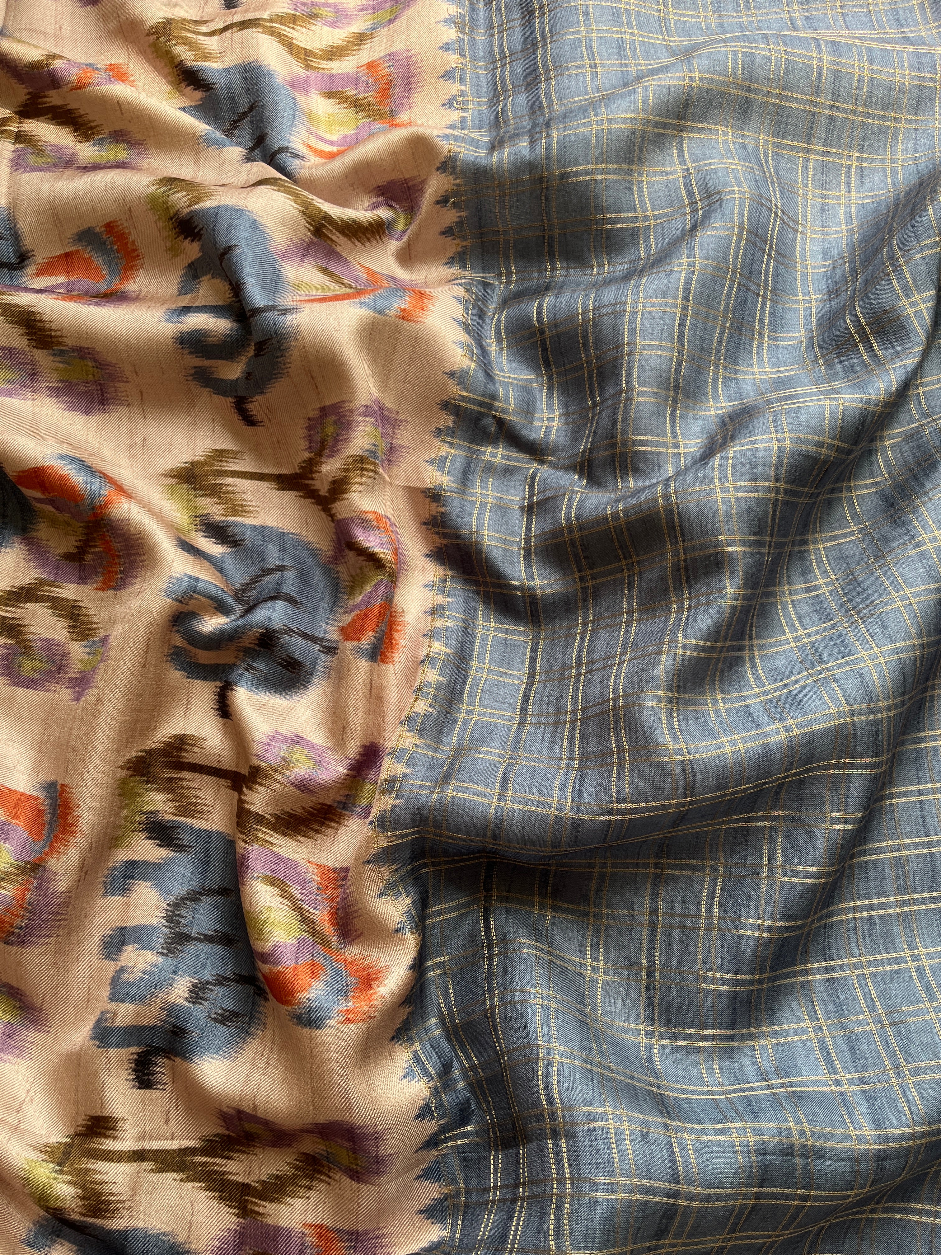 Blue Checks art tussar saree