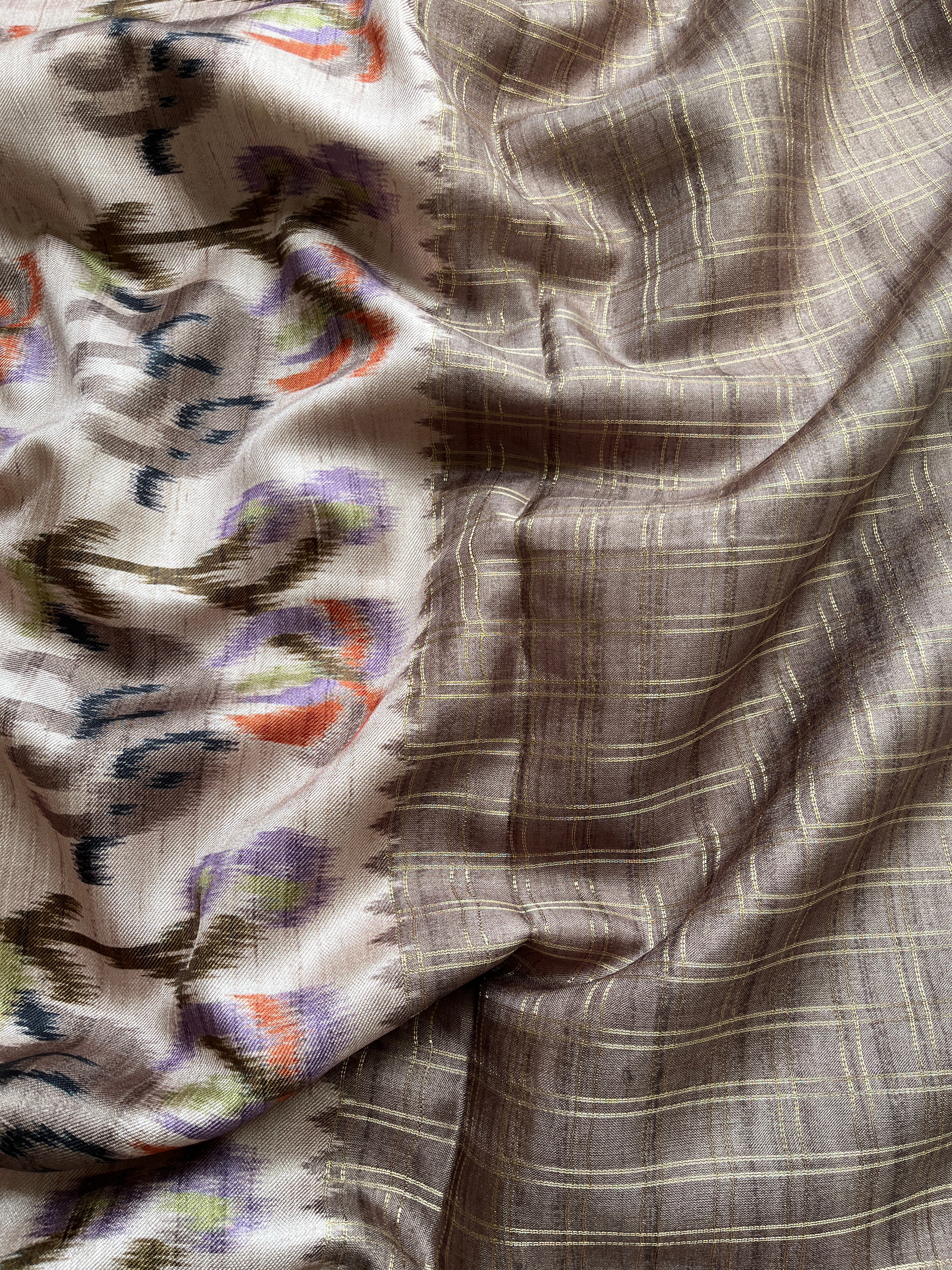 Brown Checks art tussar saree