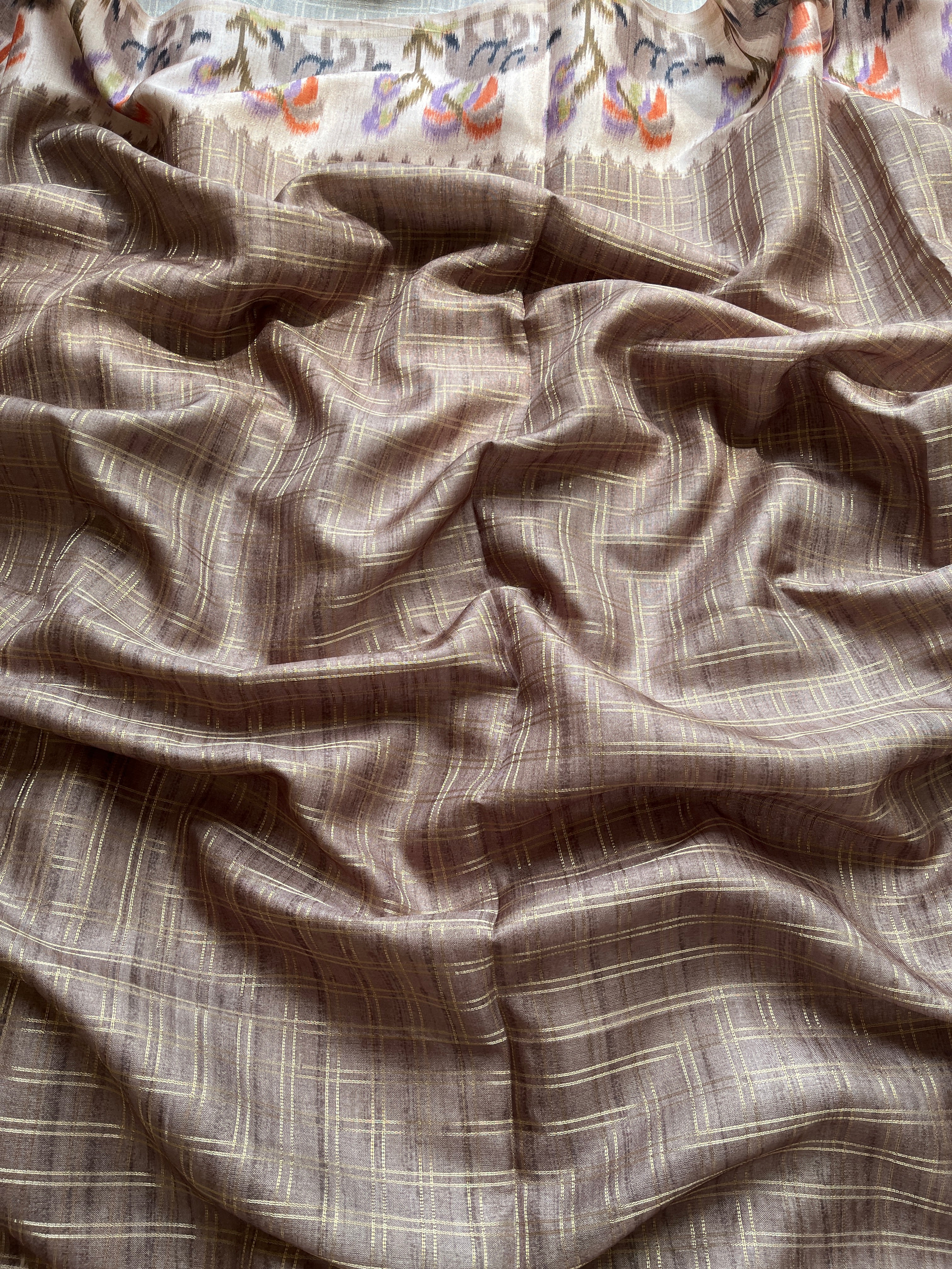 Brown Checks art tussar saree