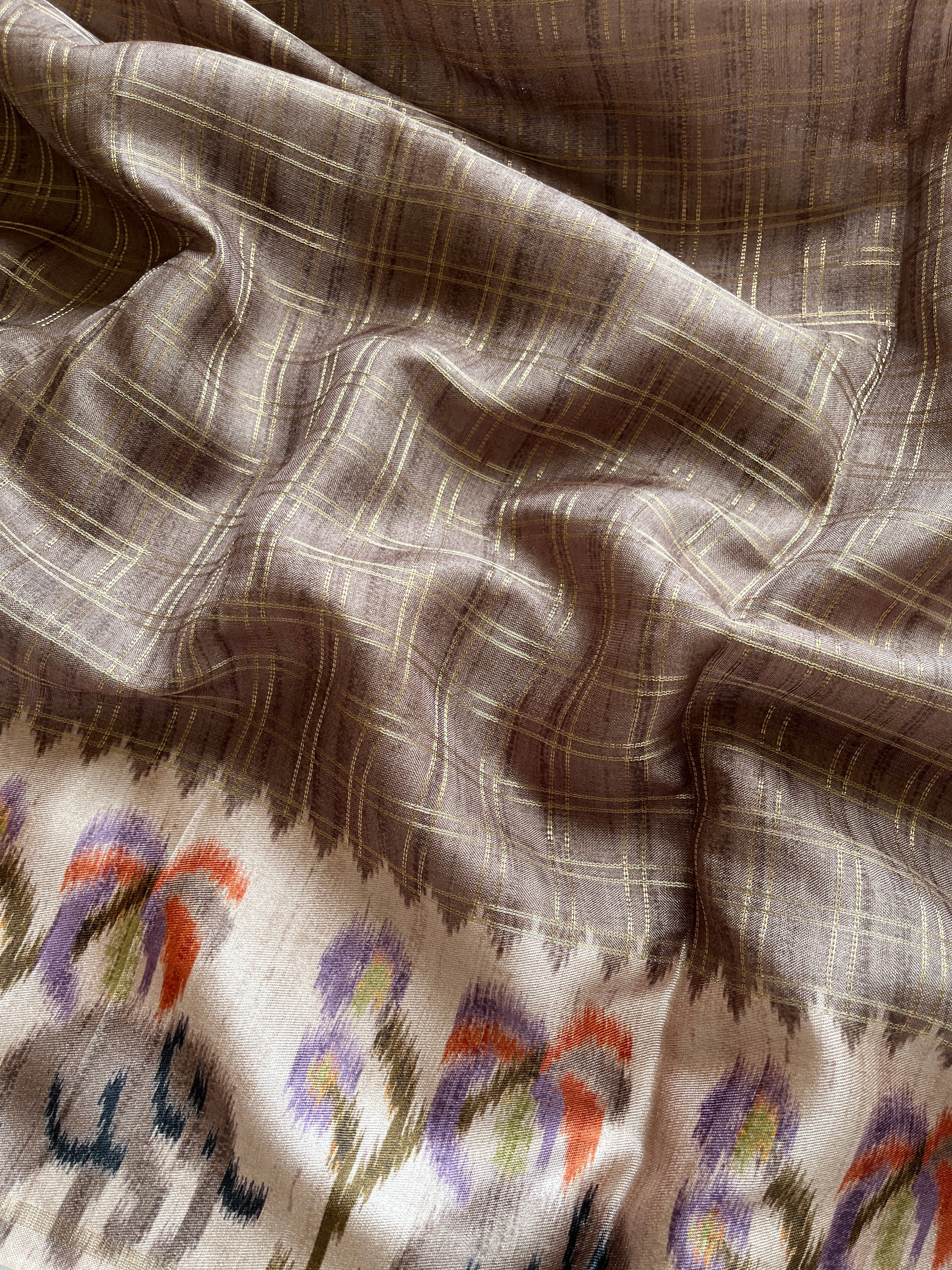 Brown Checks art tussar saree