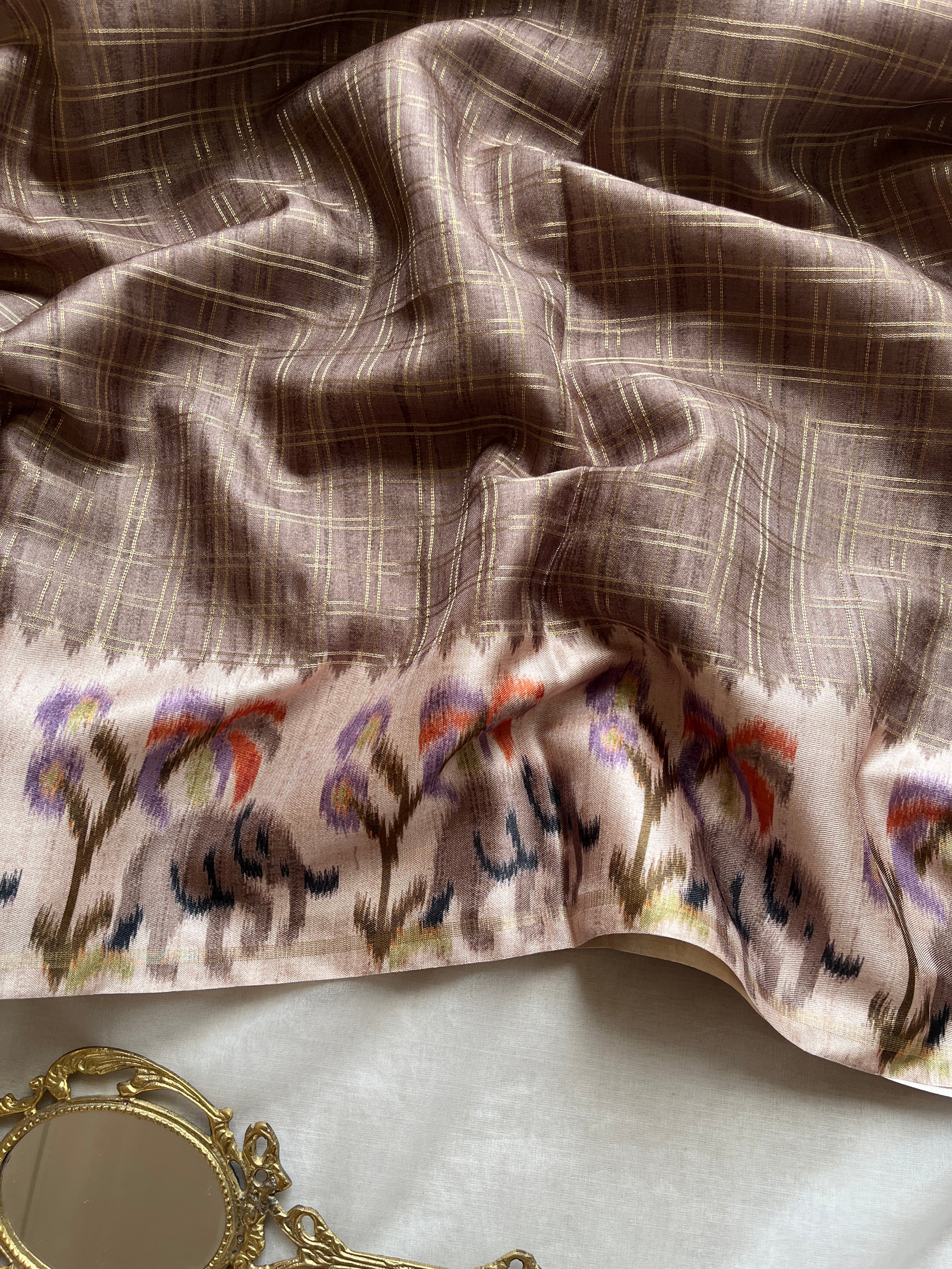 Brown Checks art tussar saree