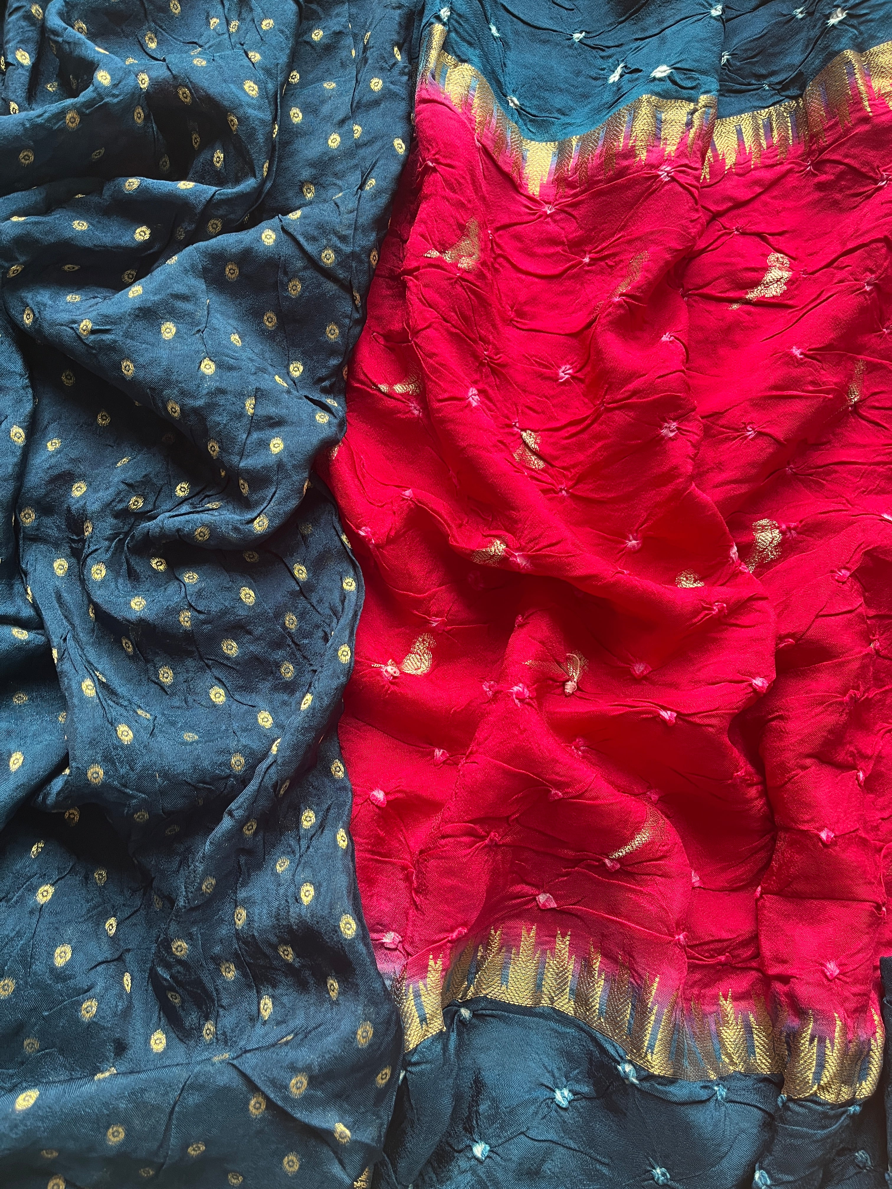 Pink with Blue Bandhini Art Silk Saree