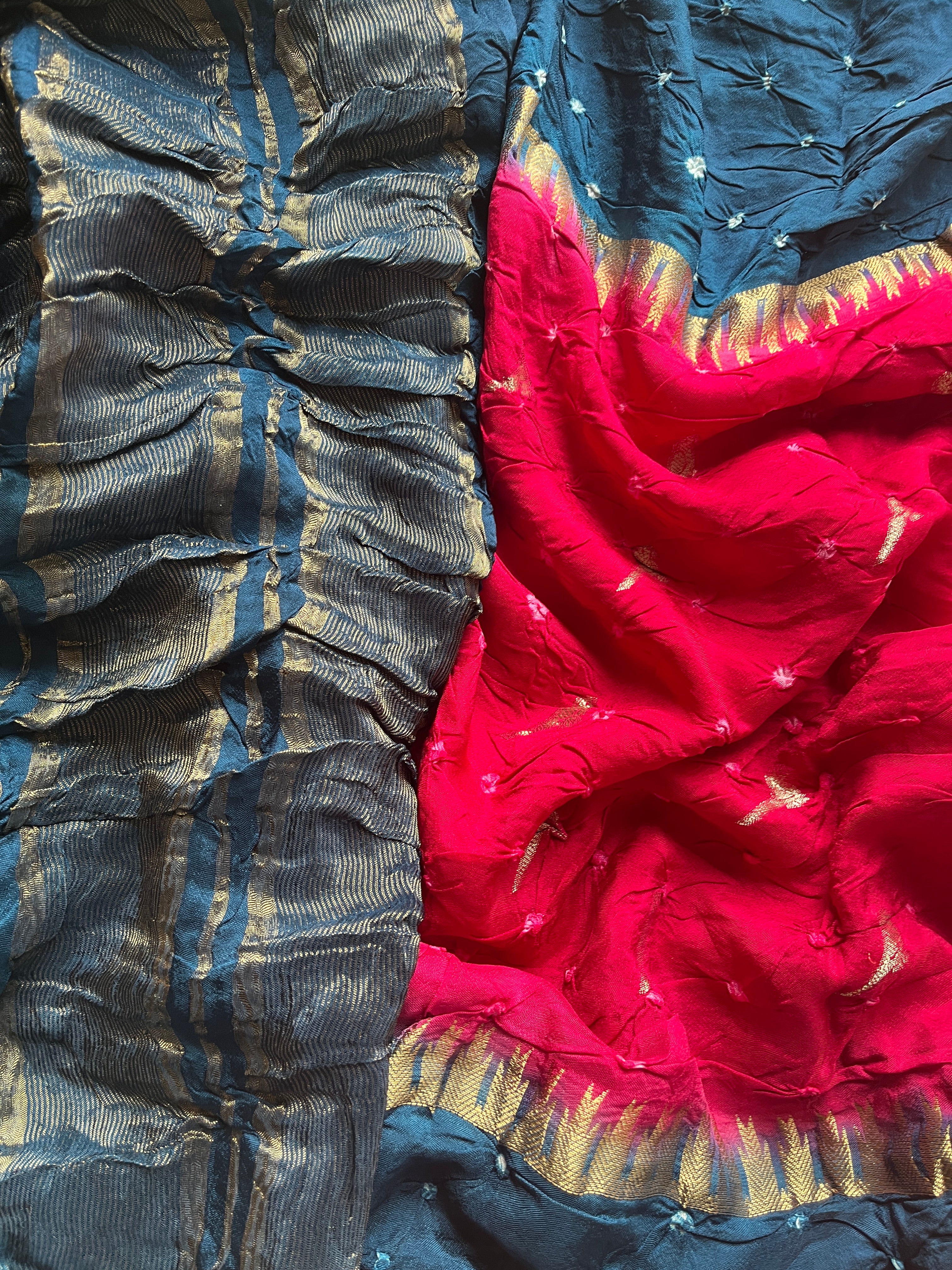 Pink with Blue Bandhini Art Silk Saree