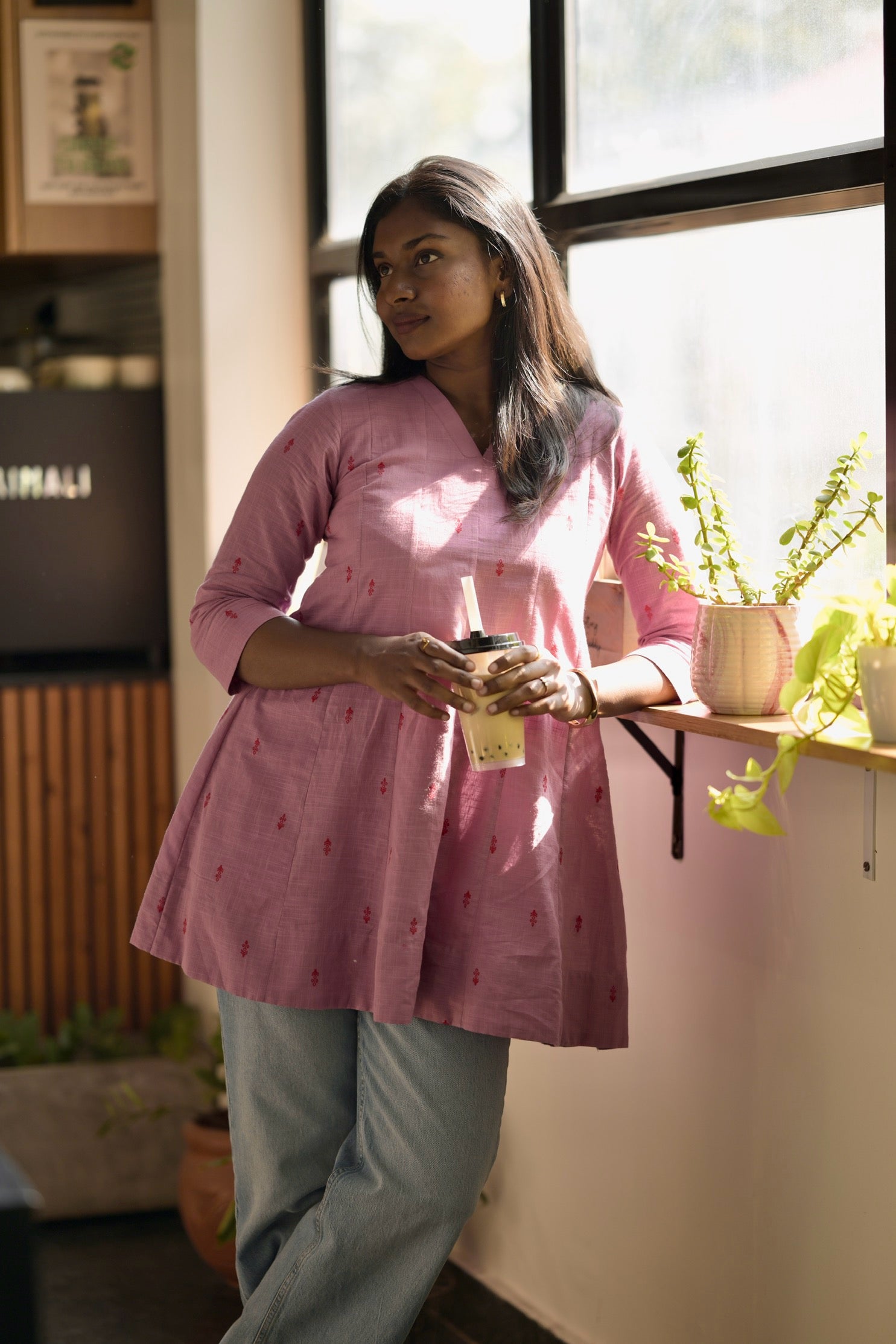 Dusty Pink cotton short kurta