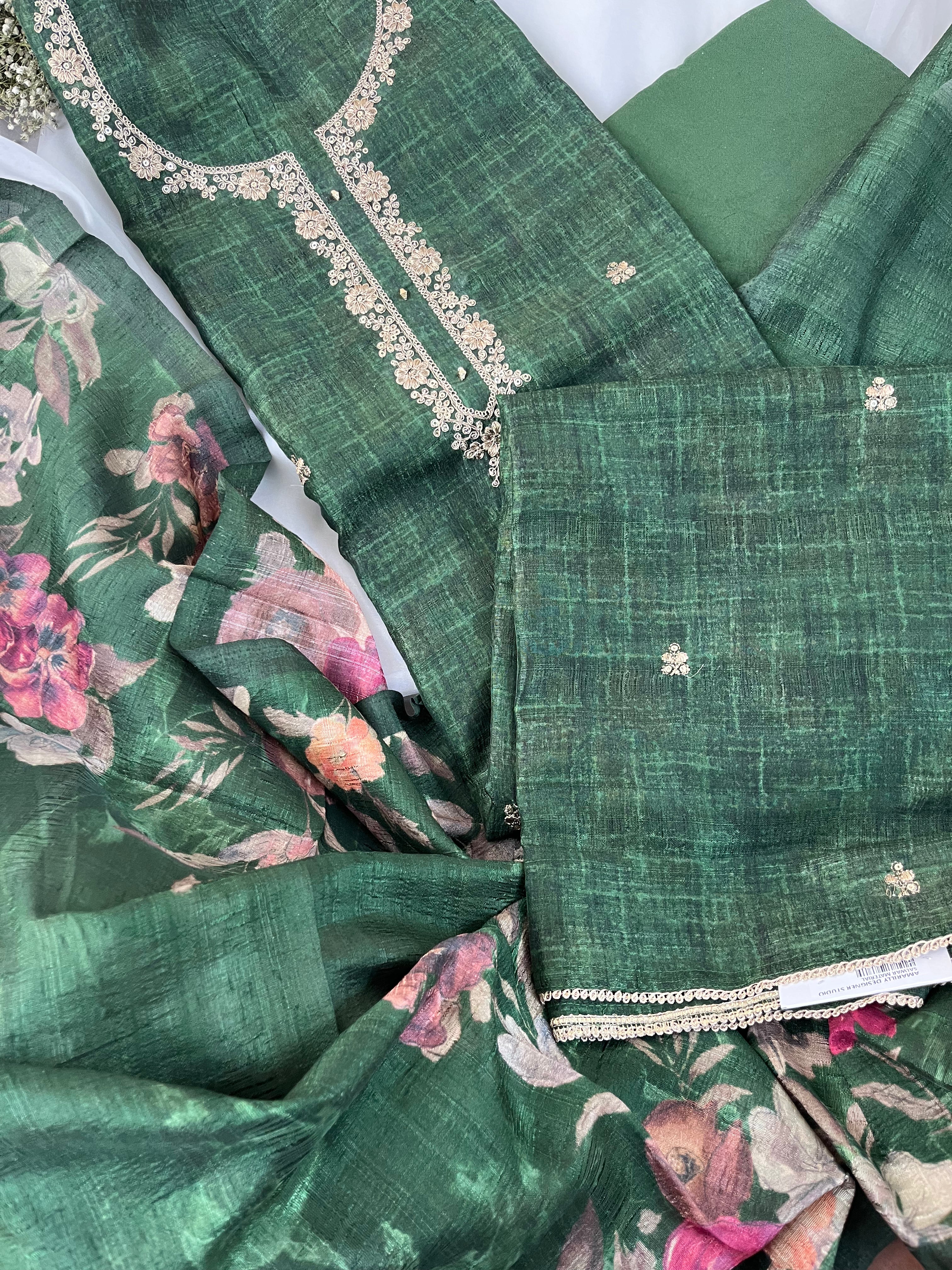 Green Semi Tussar Semi Stitched Salwar