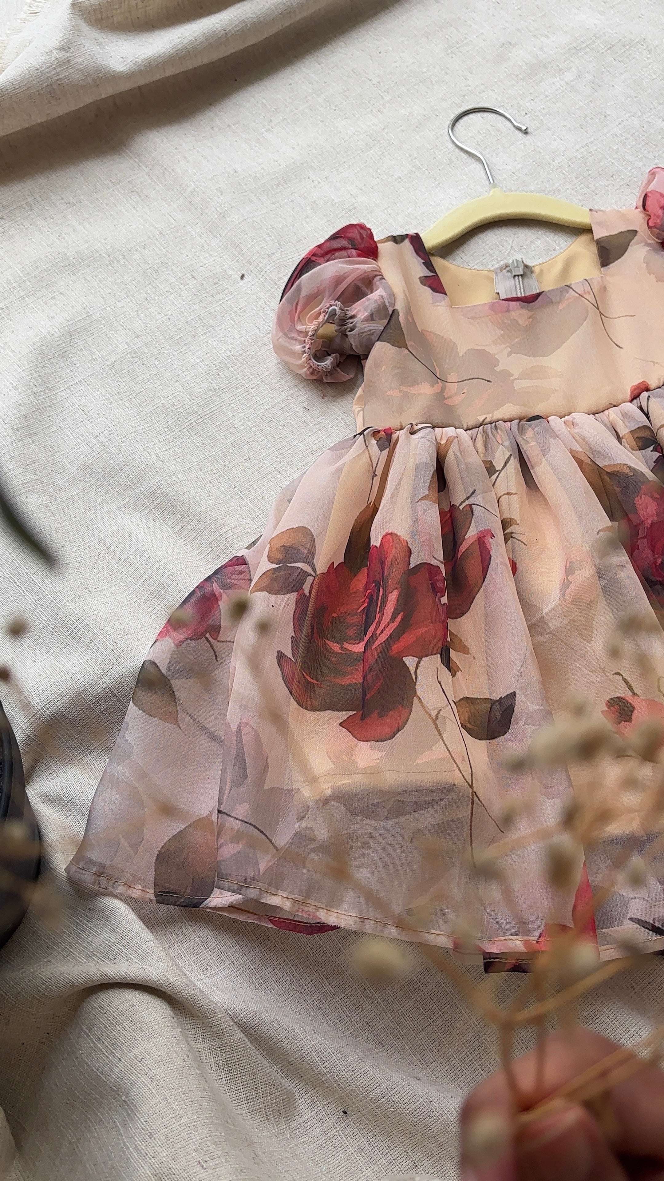 Beige Floral organza Frock