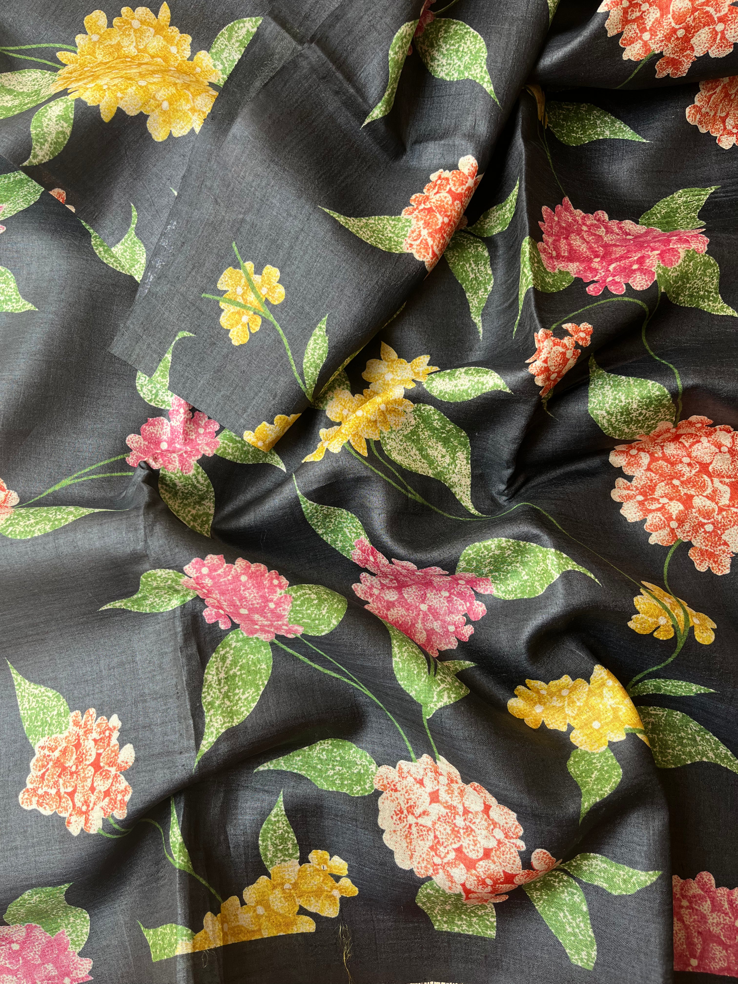 Black Floral Tussar Saree