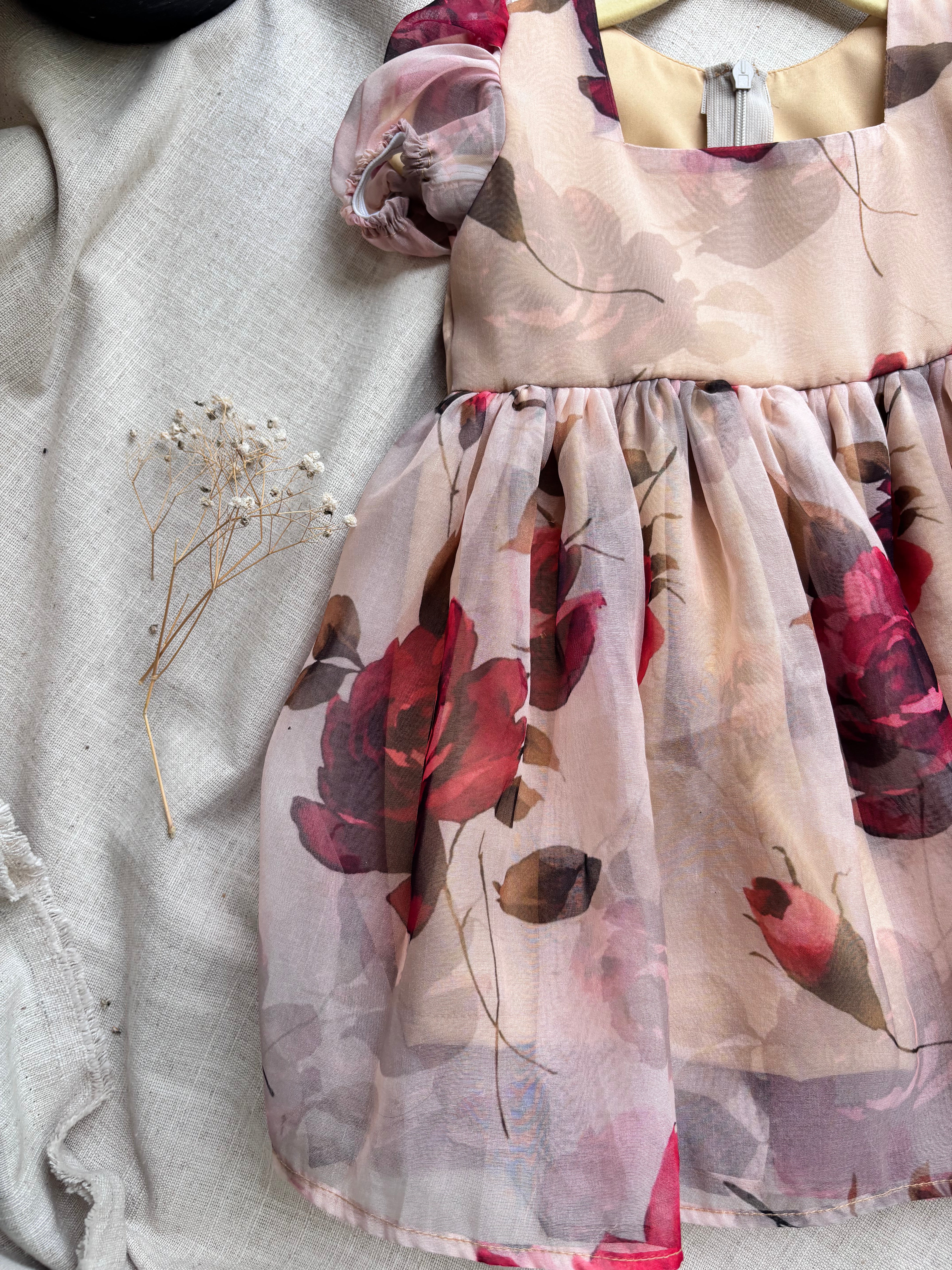 Beige Floral organza Frock