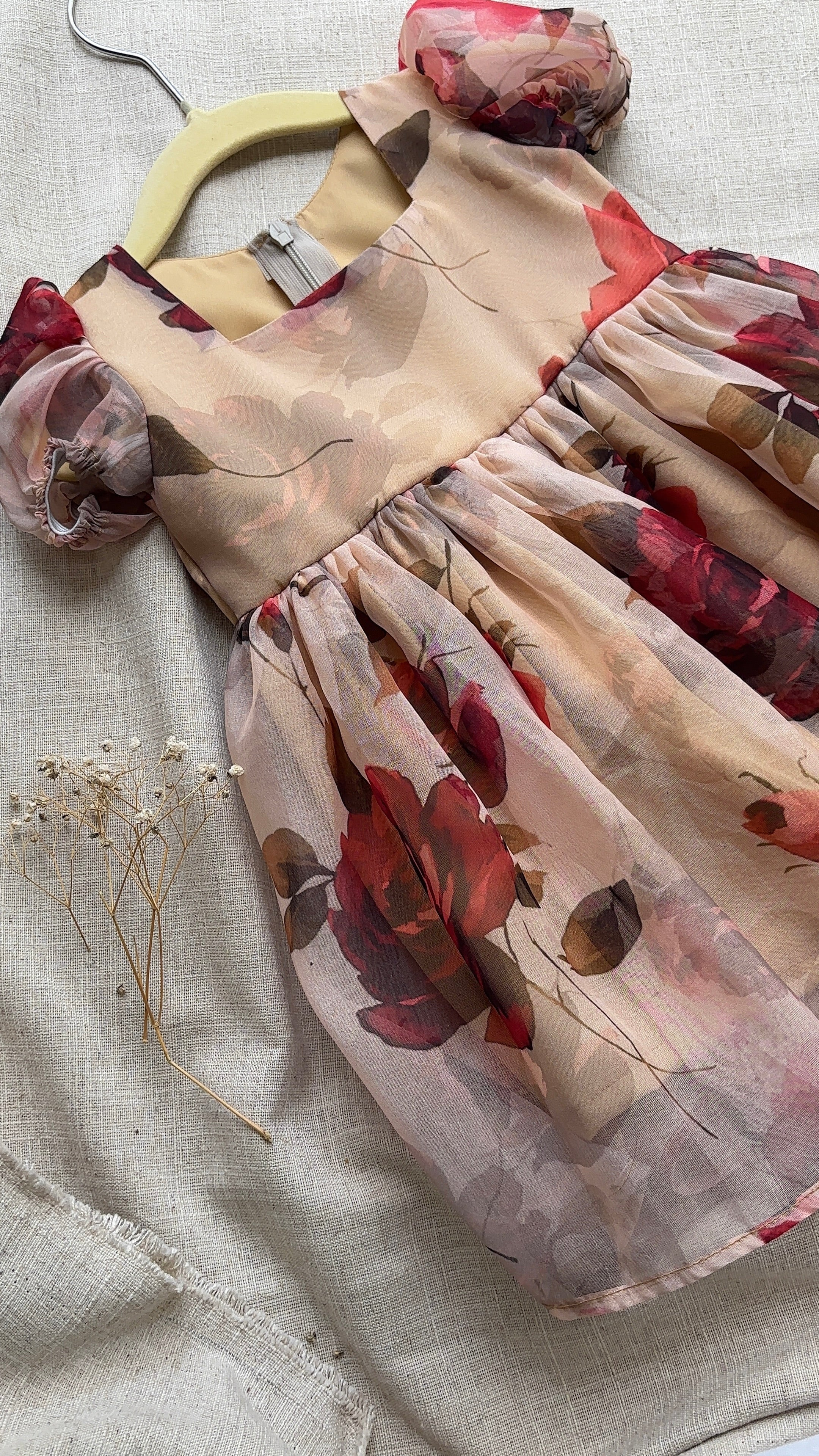Beige Floral organza Frock