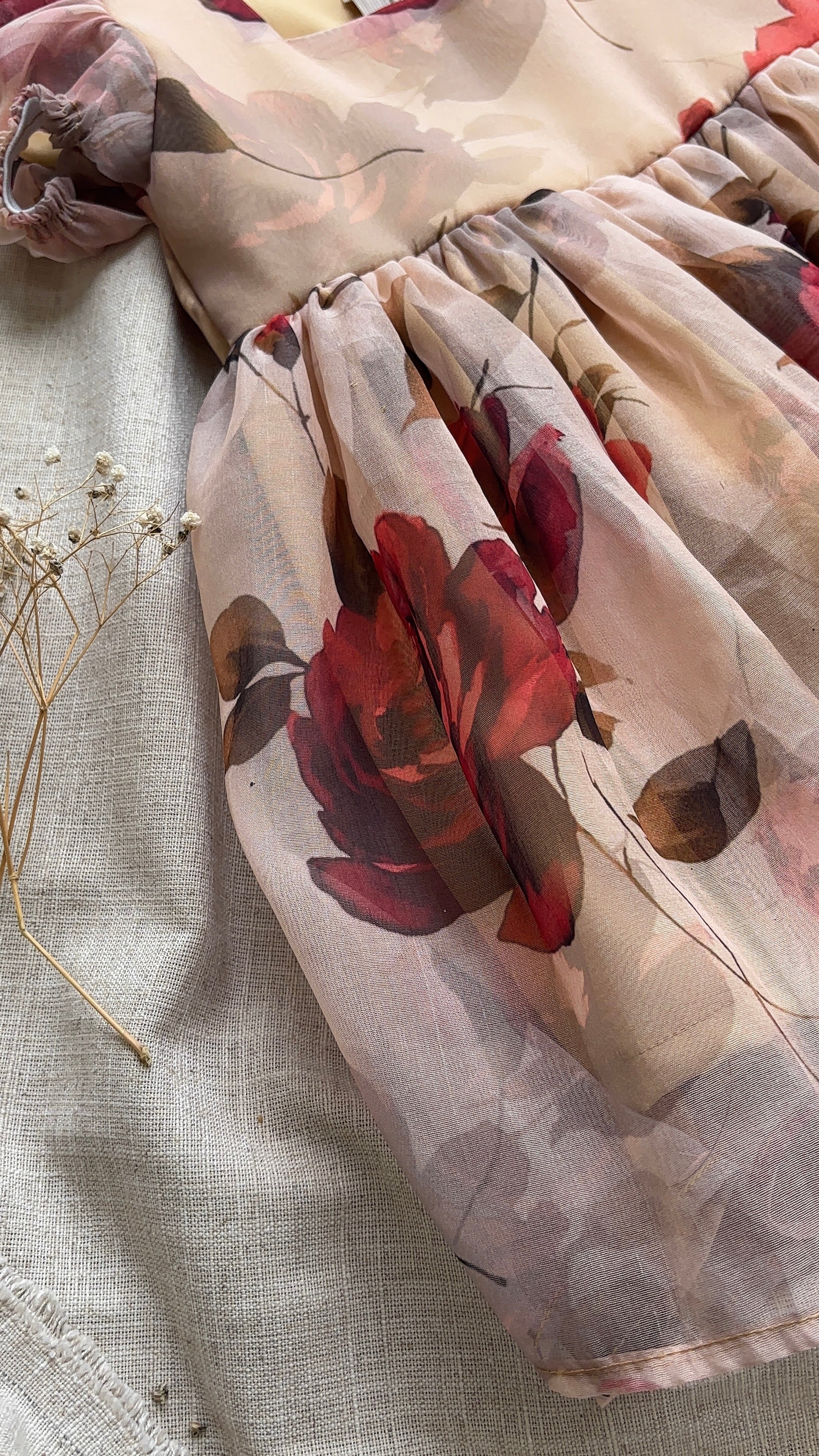 Beige Floral organza Frock