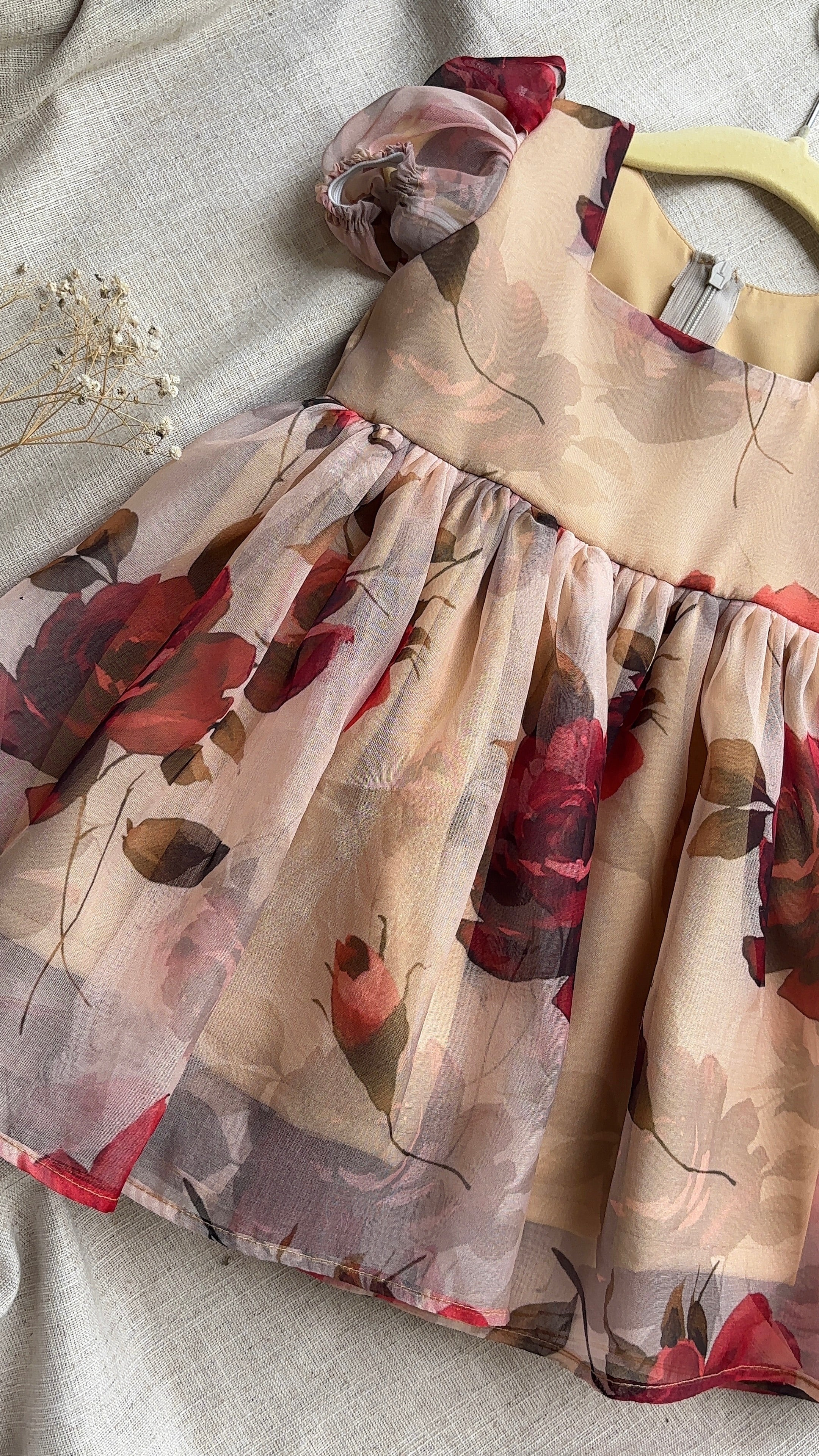 Beige Floral organza Frock