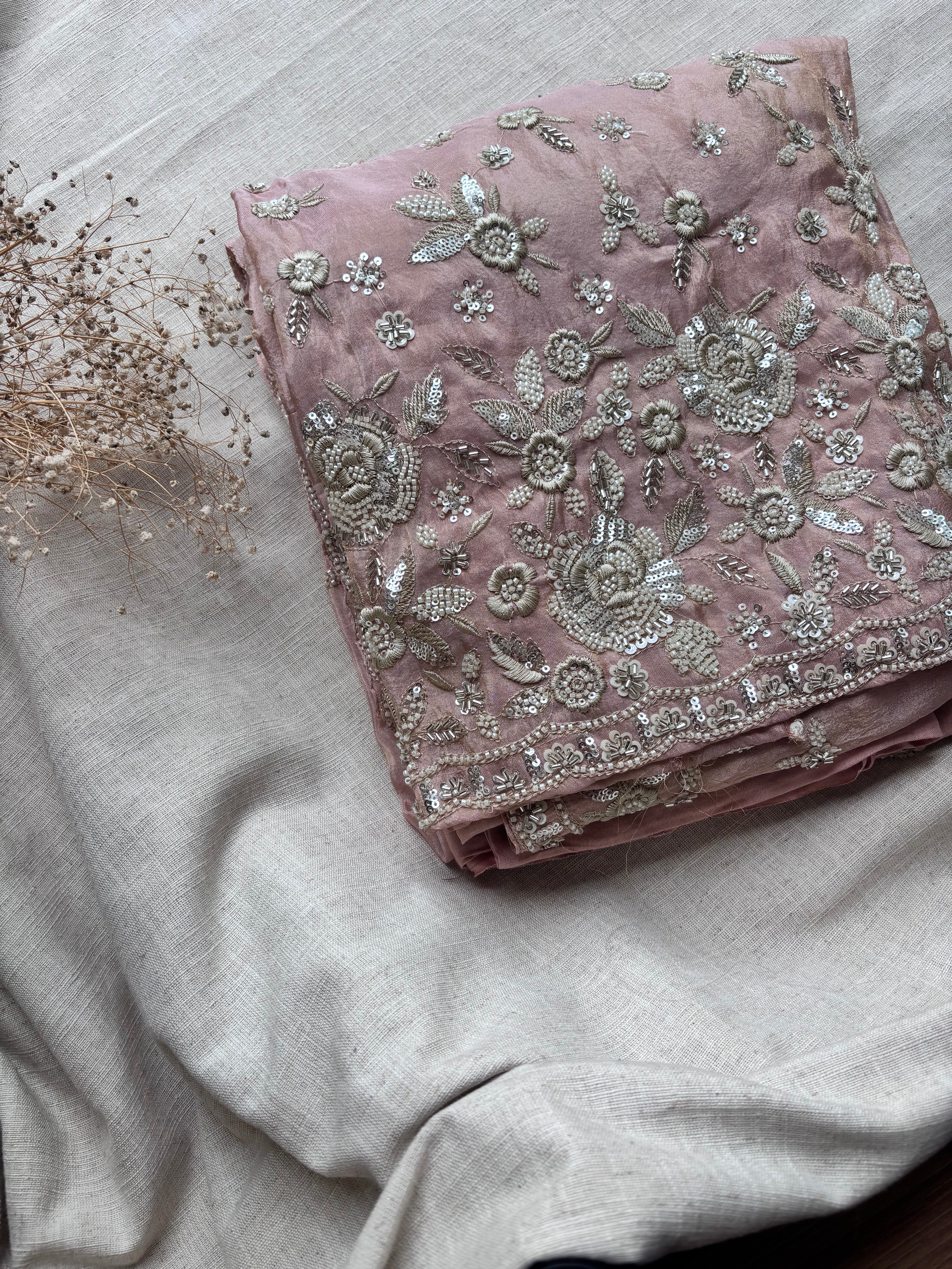 Peach Tissue embroidered salwar unstitched suits