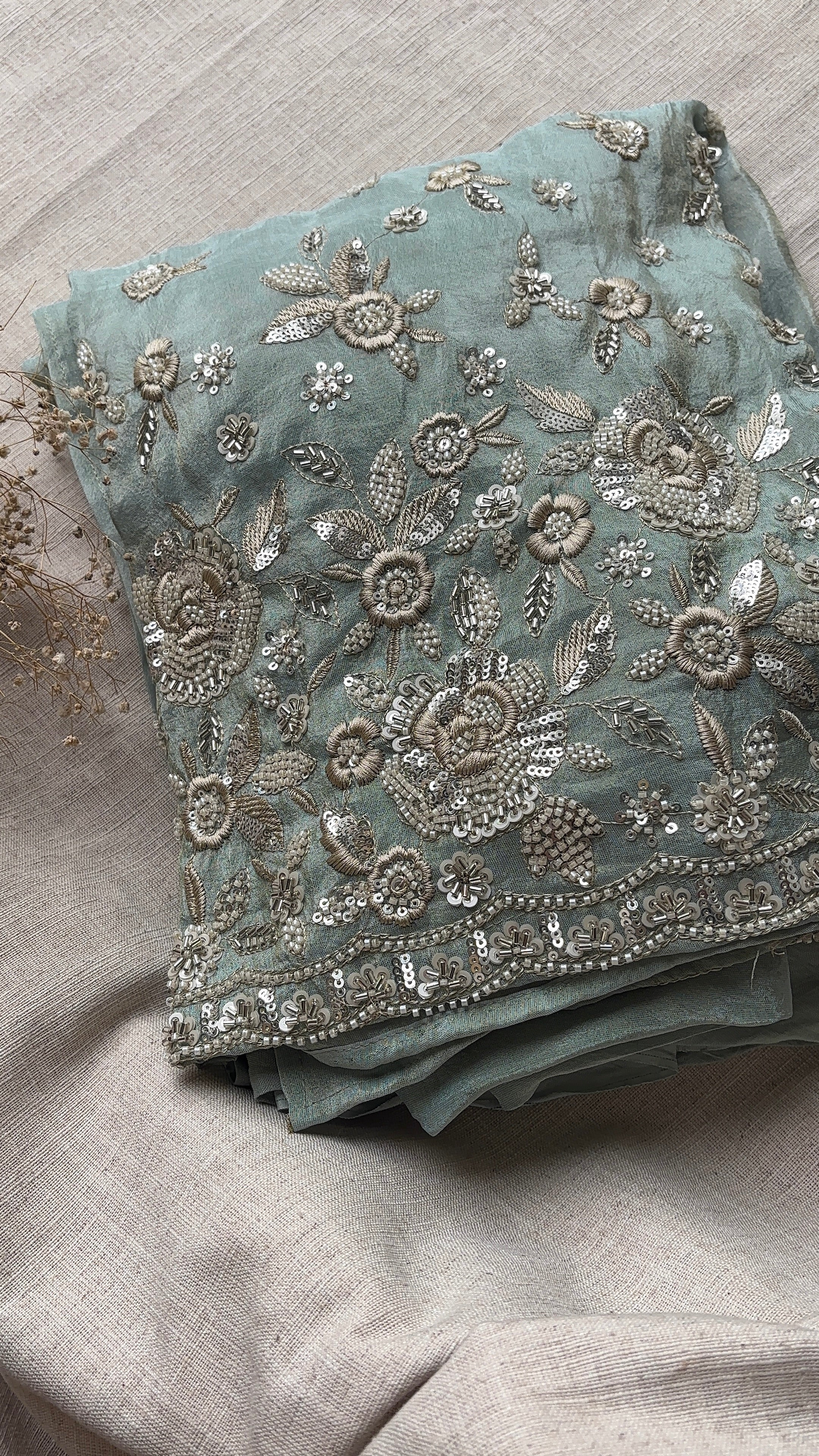 Blue Tissue embroidered salwar unstitched suits