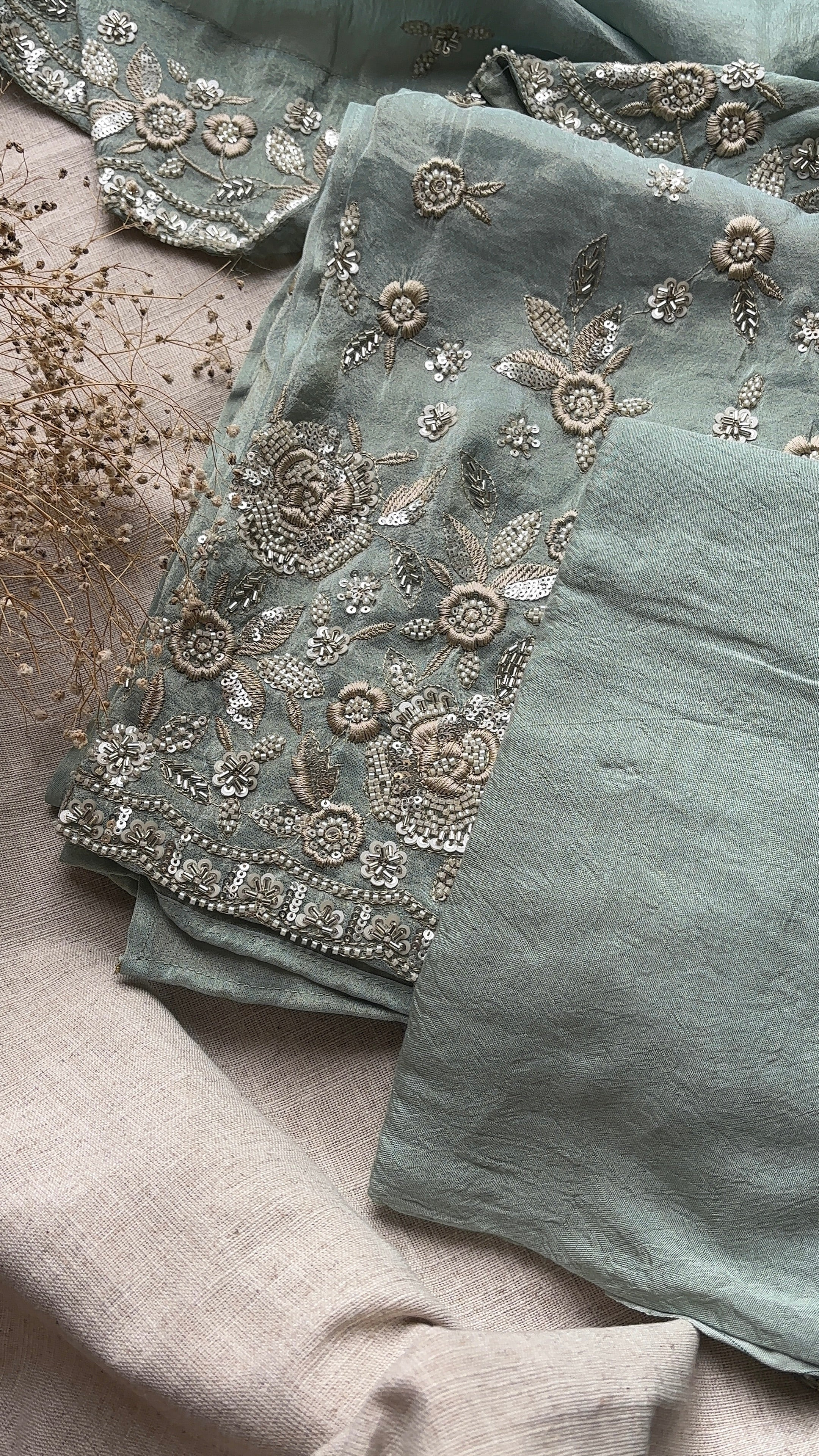 Blue Tissue embroidered salwar unstitched suits