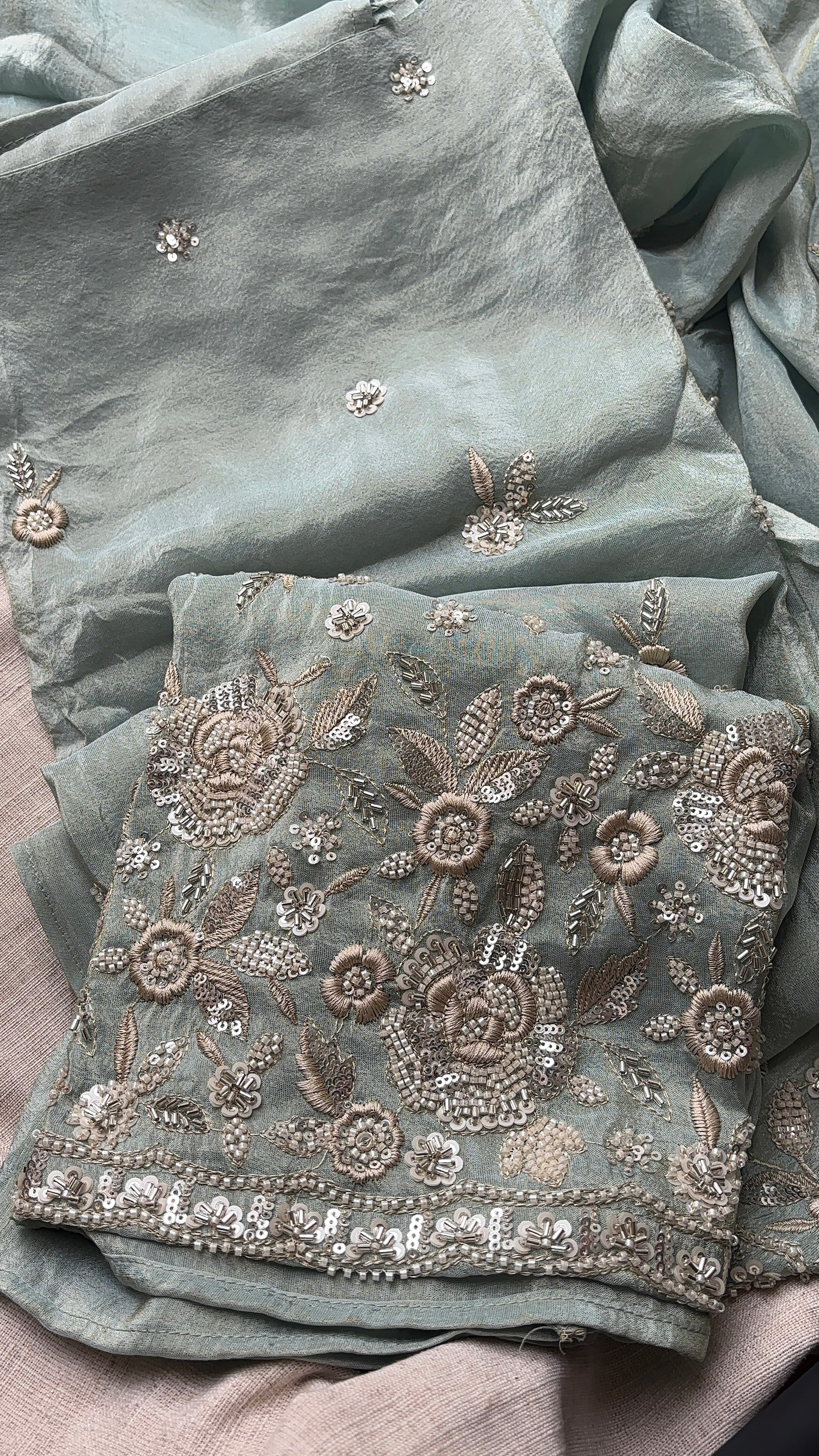 Blue Tissue embroidered salwar unstitched suits