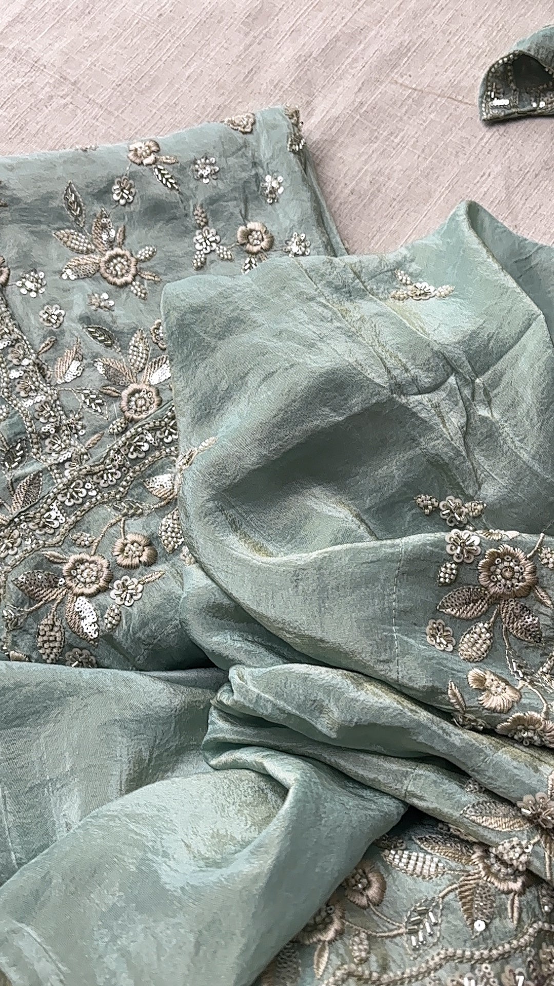 Blue Tissue embroidered salwar unstitched suits